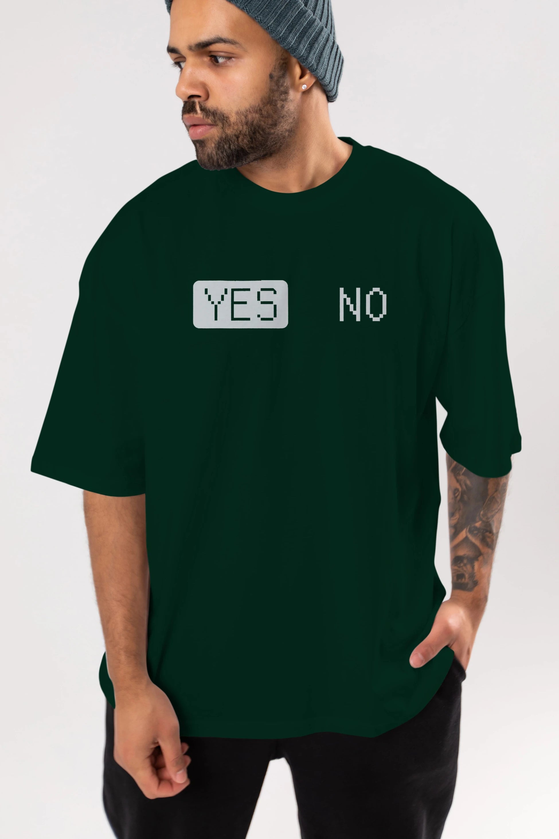 Yes No Ön Baskılı Oversize t-shirt %100 pamuk Erkek Kadın Unisex