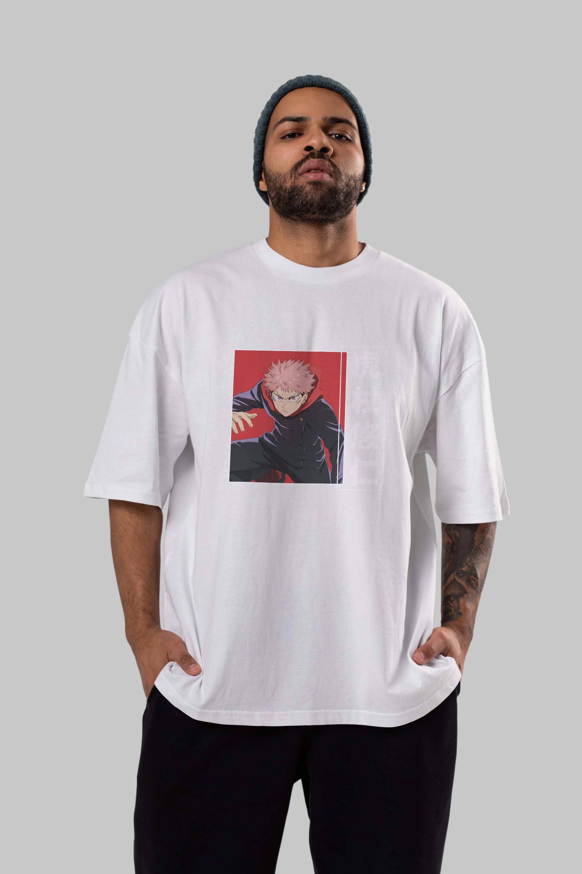 Yuuji Itadori 2 Anime Ön Baskılı Oversize t-shirt %100 pamuk Erkek Kadın Unisex