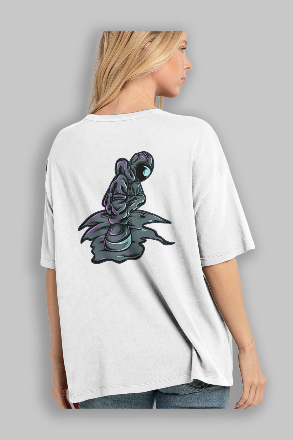 Stylish Astronaut Sticker Arka Baskılı Oversize t-shirt Erkek Kadın Unisex