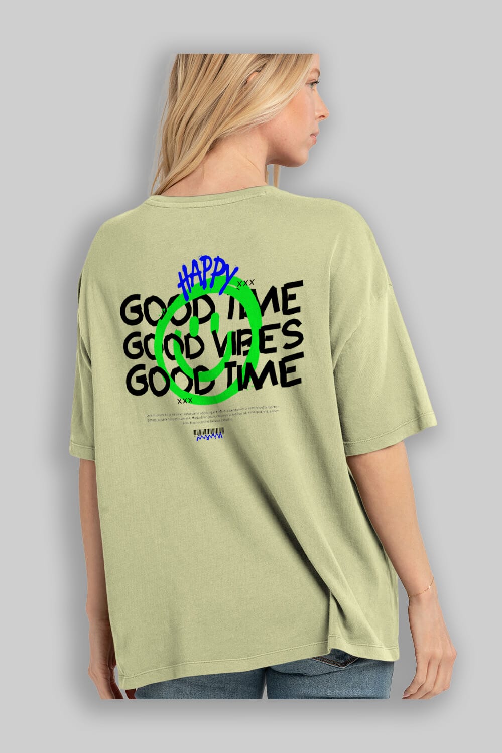 Happy Good Time Yazılı Arka Baskılı Oversize t-shirt Erkek Kadın Unisex