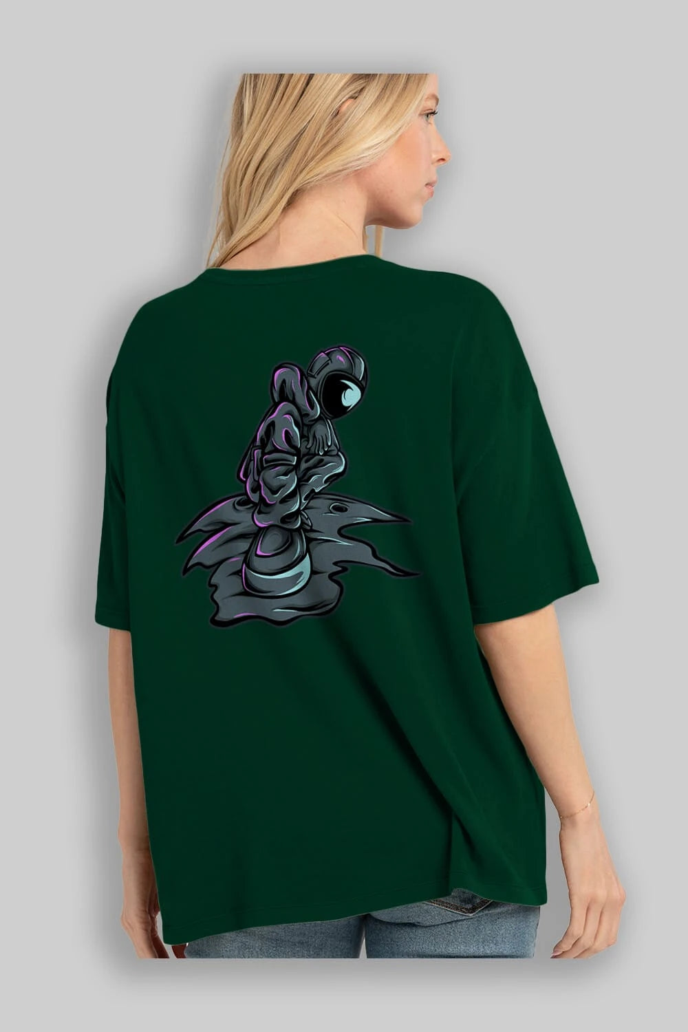 Stylish Astronaut Arka Baskılı Oversize t-shirt Erkek Kadın Unisex