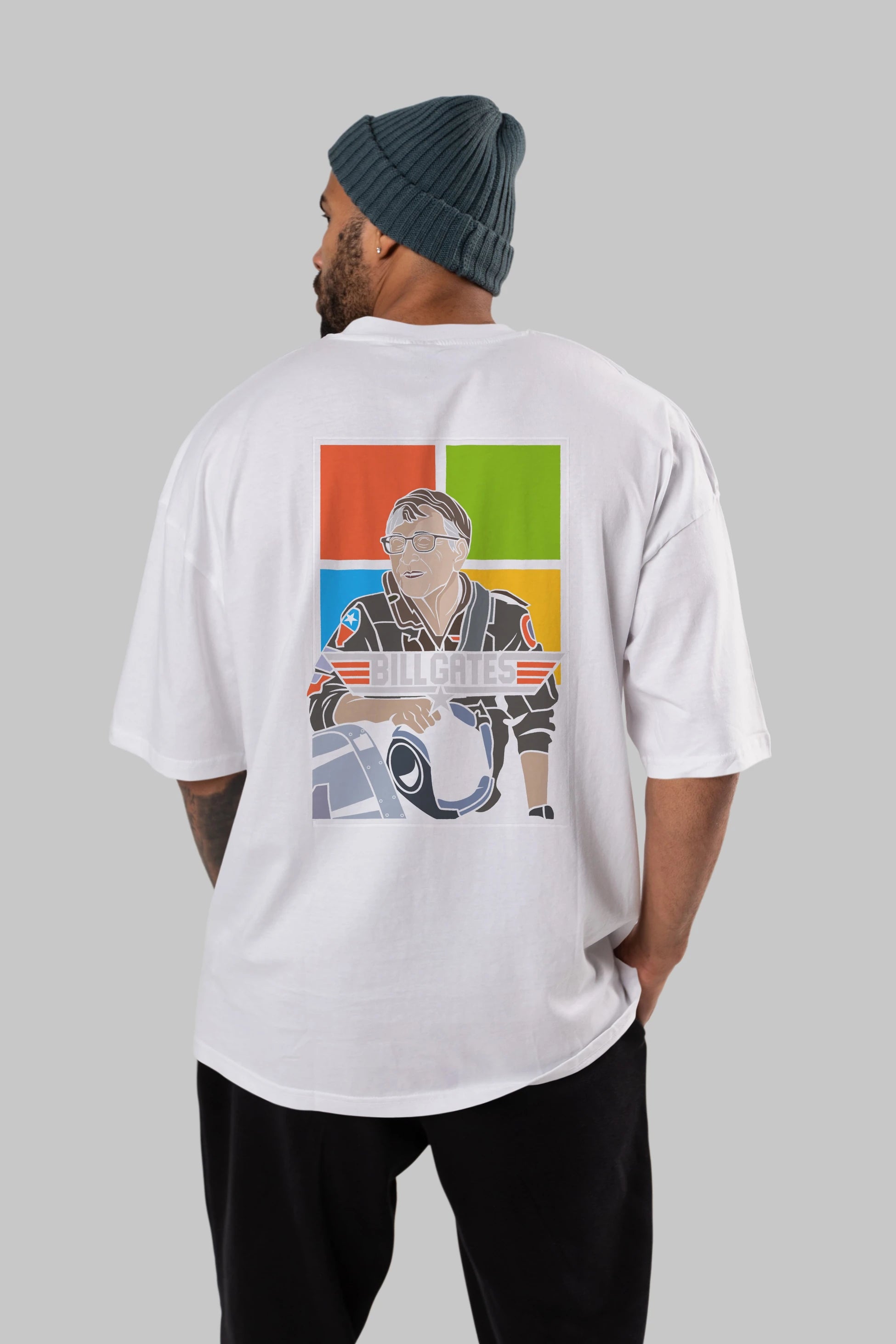 Bill Gates Top Gun Arka Baskılı Oversize t-shirt Erkek Kadın Unisex %100 Pamuk tişort