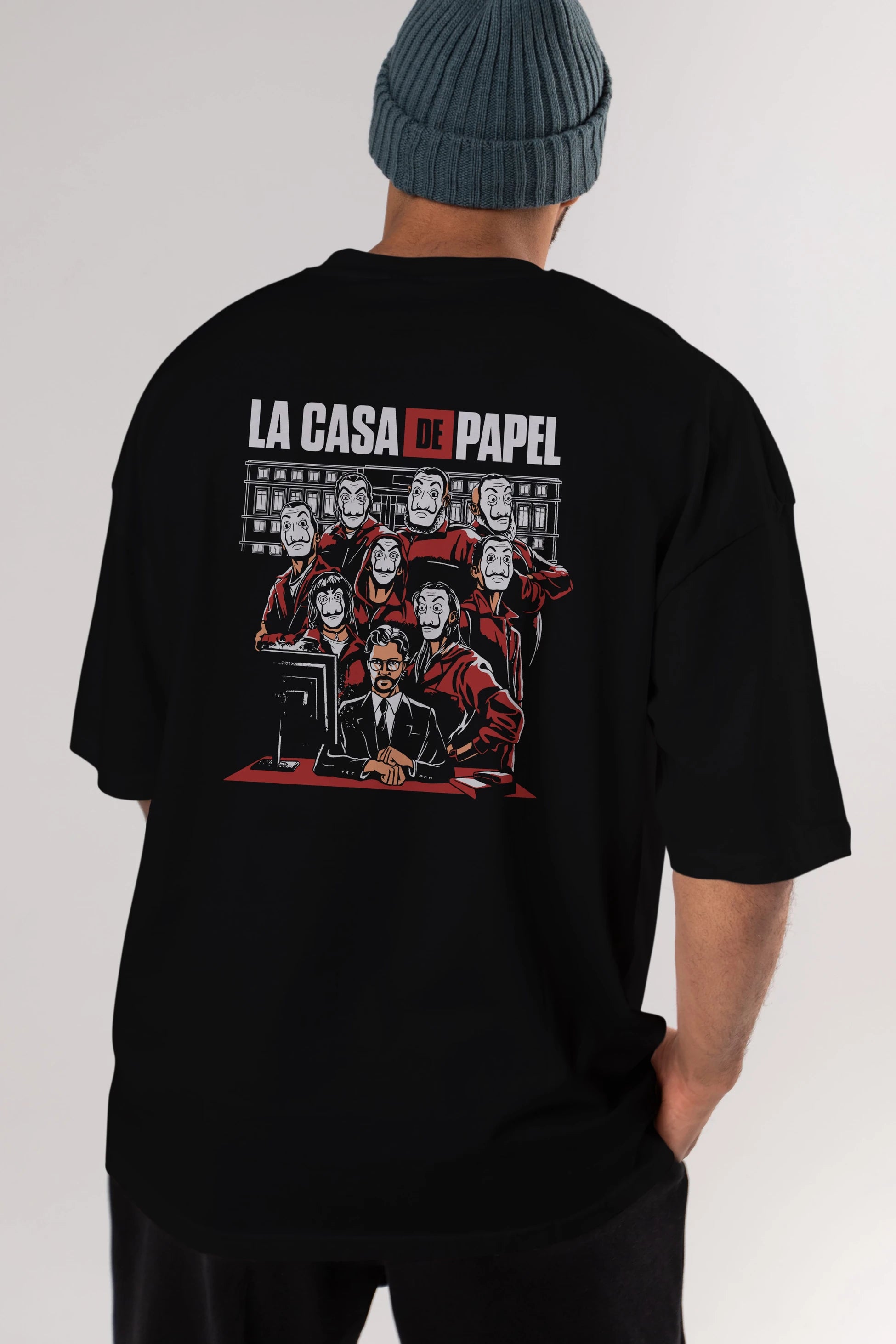 La Casa De Papel (5) Arka Baskılı Oversize t-shirt Erkek Kadın Unisex %100 Pamuk Bisiklet Yaka tişort
