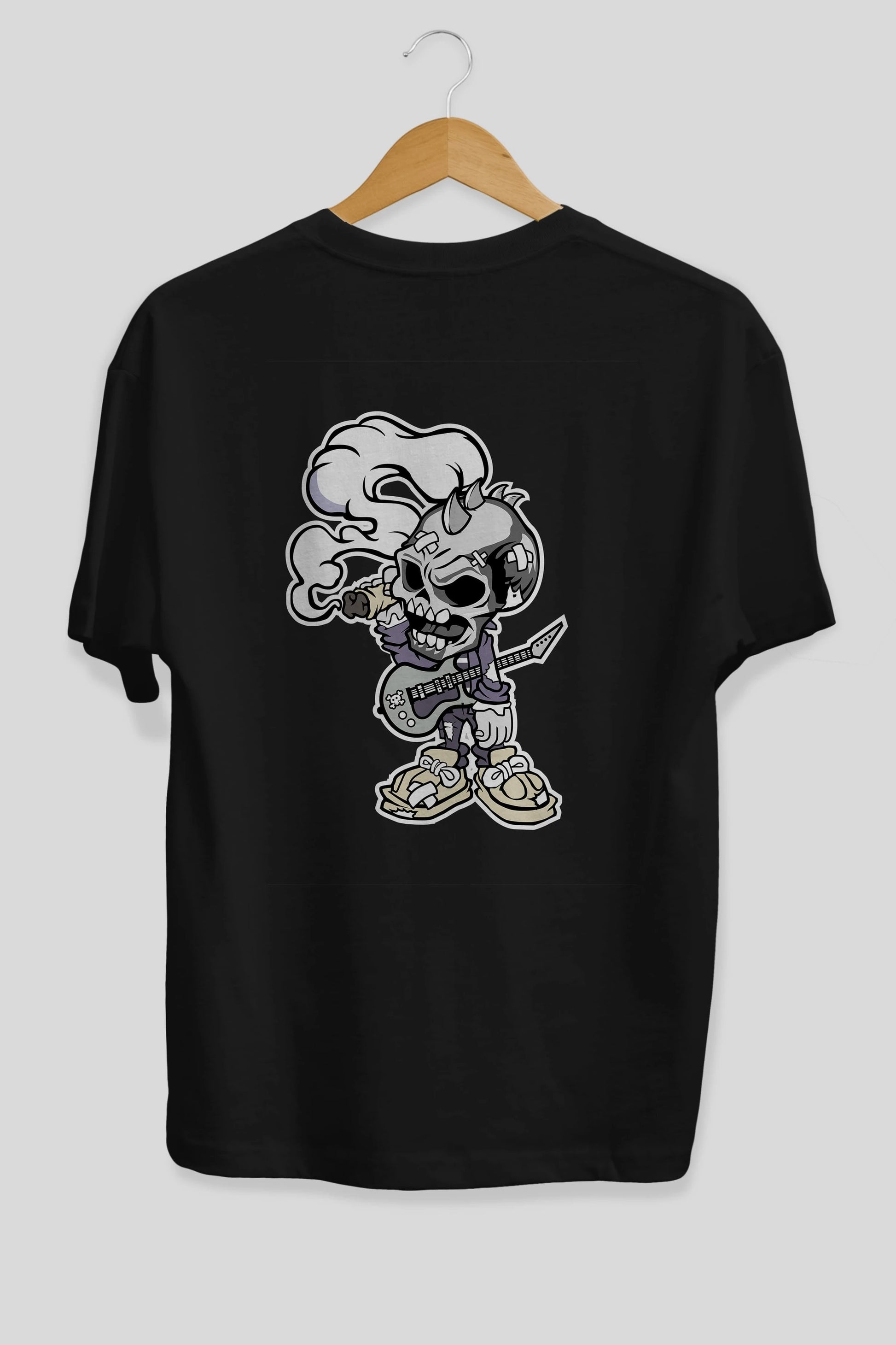 Skull Smoker Punk Rocker Arka Baskılı Oversize t-shirt Erkek Kadın Unisex %100 Pamuk tişort