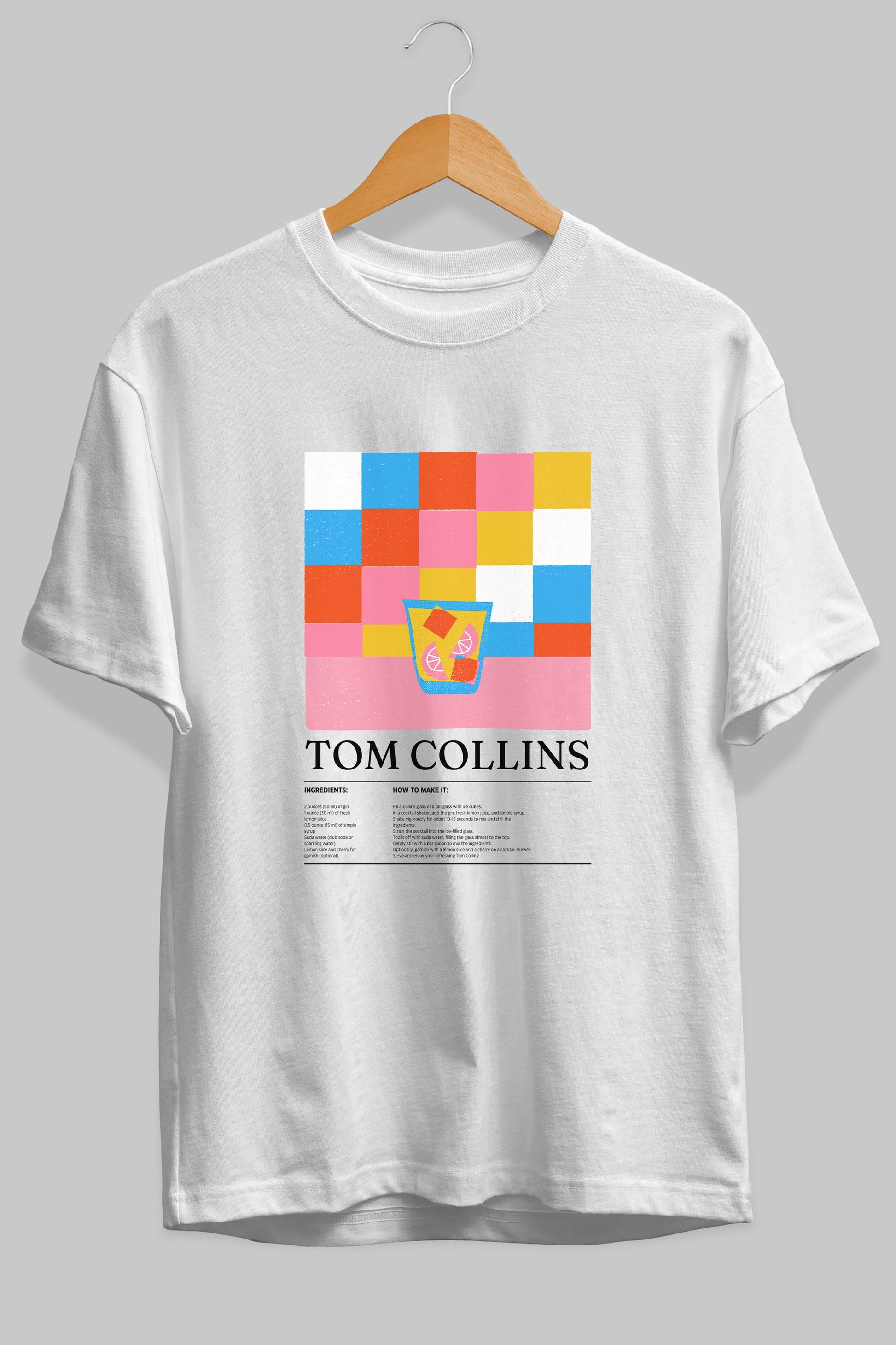 Tom Collins Kokteyl Ön Baskılı Oversize t-shirt Erkek Kadın %100 Pamuk Bisiklet Yaka tişort