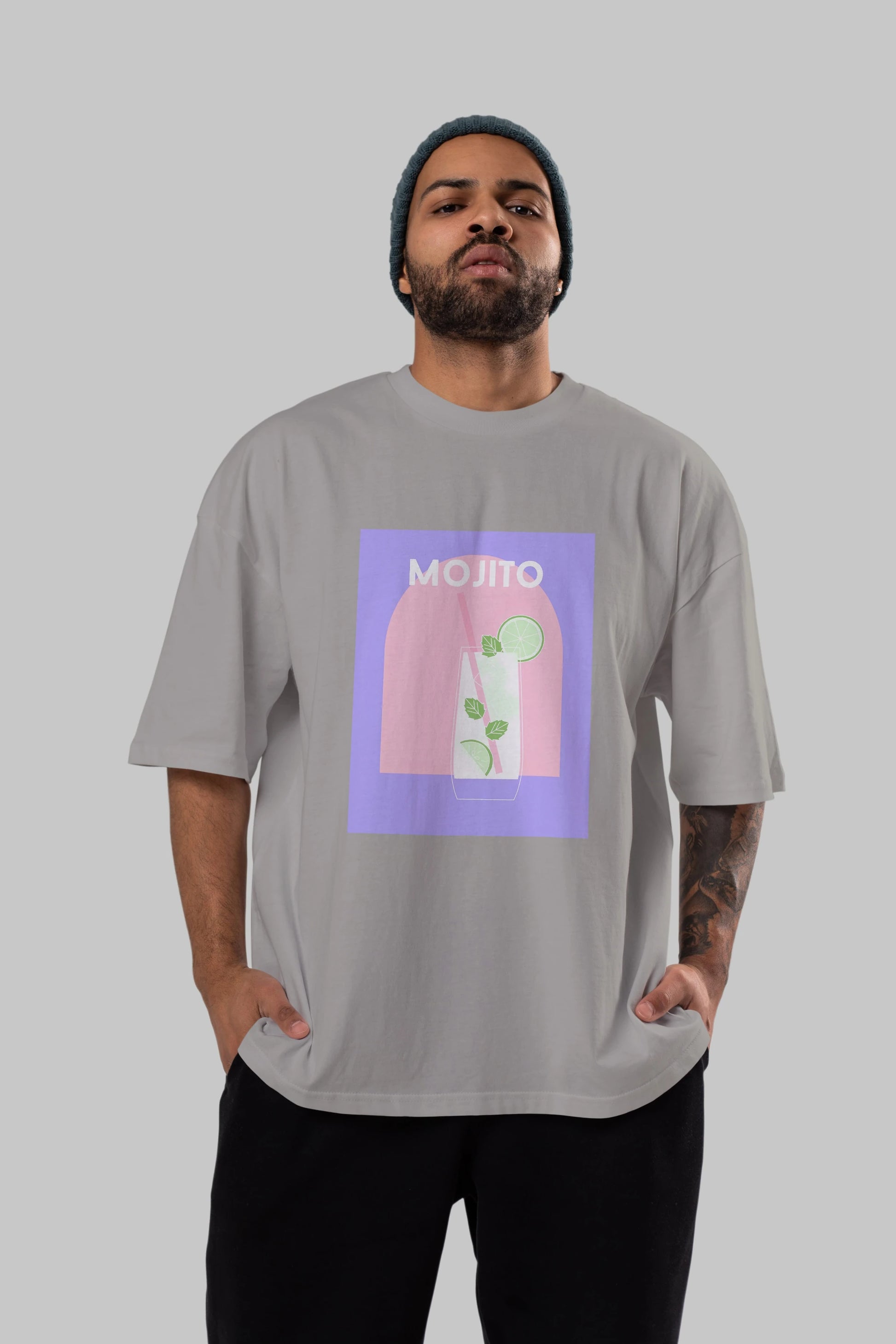 Mojito 2 Ön Baskılı Oversize t-shirt Erkek Kadın Unisex %100 Pamuk Bisiklet Yaka tişort