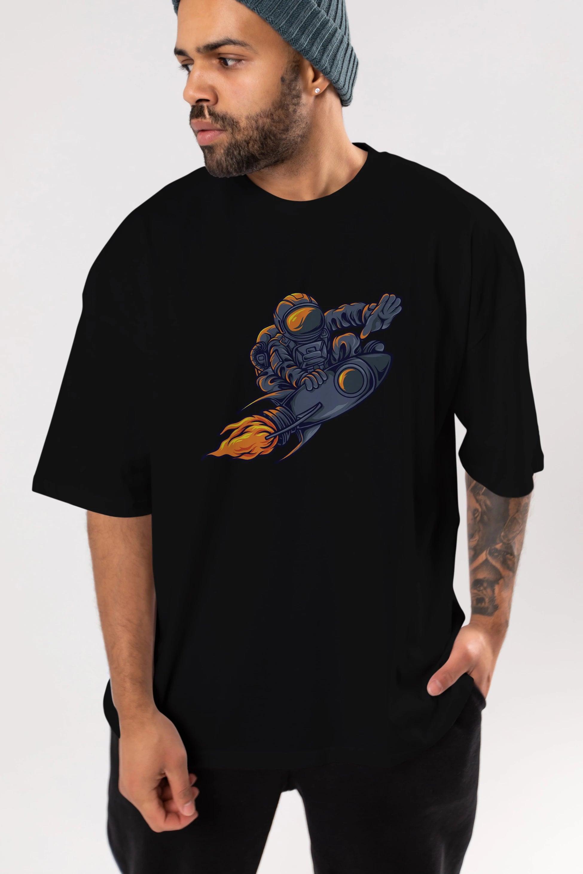 Astrocket Illustration Tshirt Ön Baskılı Oversize t-shirt Erkek Kadın Unisex