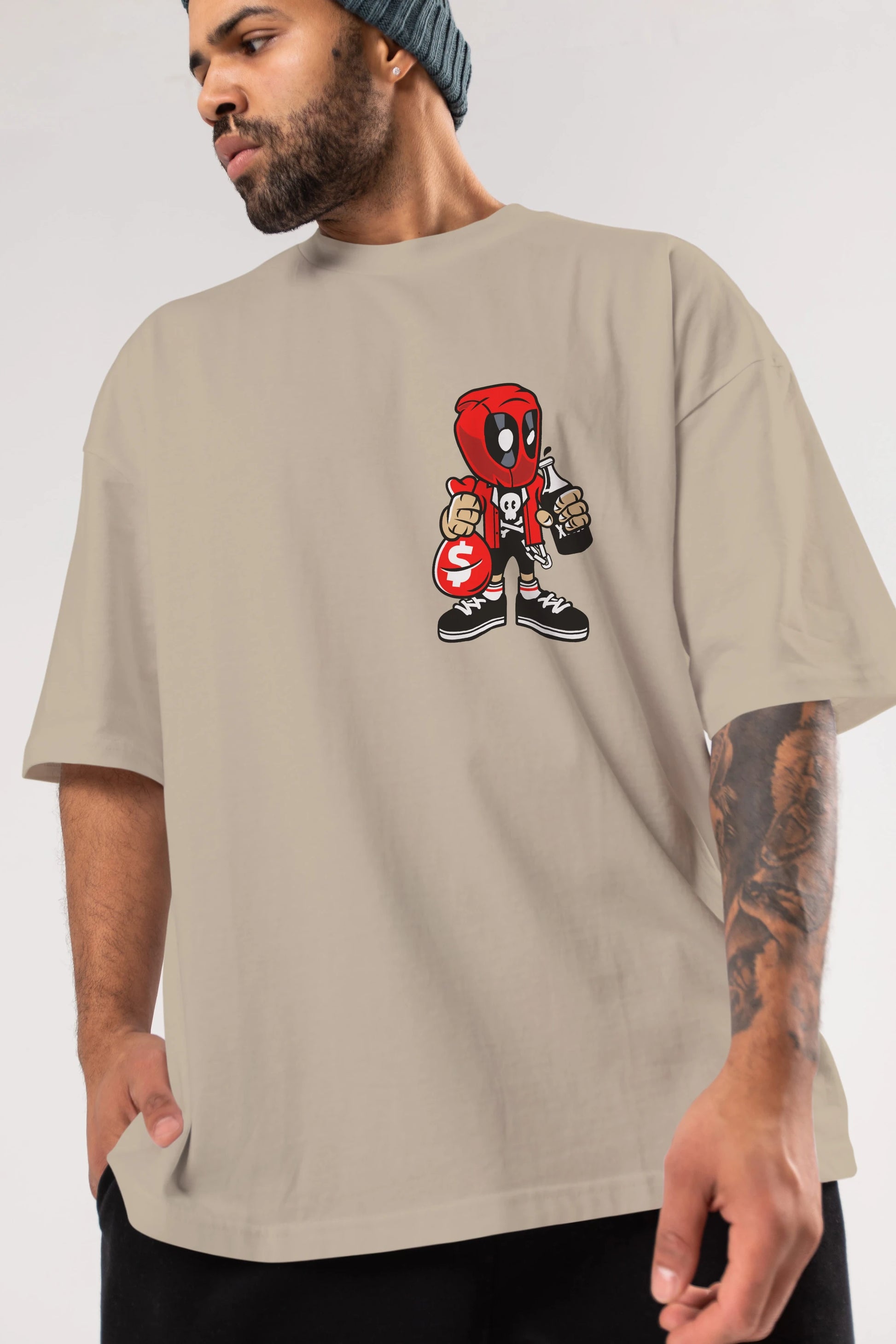 Deadpool (20) Ön Sol Baskılı Oversize t-shirt Erkek Kadın Unisex %100 Pamuk Bisiklet Yaka tişort
