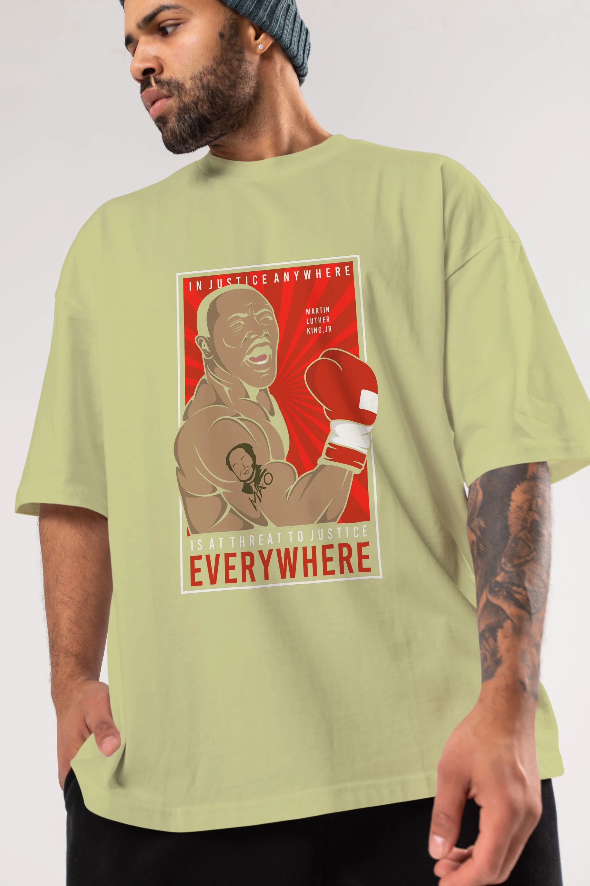Luther King Boxer Ön Baskılı Oversize t-shirt Erkek Kadın Unisex %100 Pamuk tişort