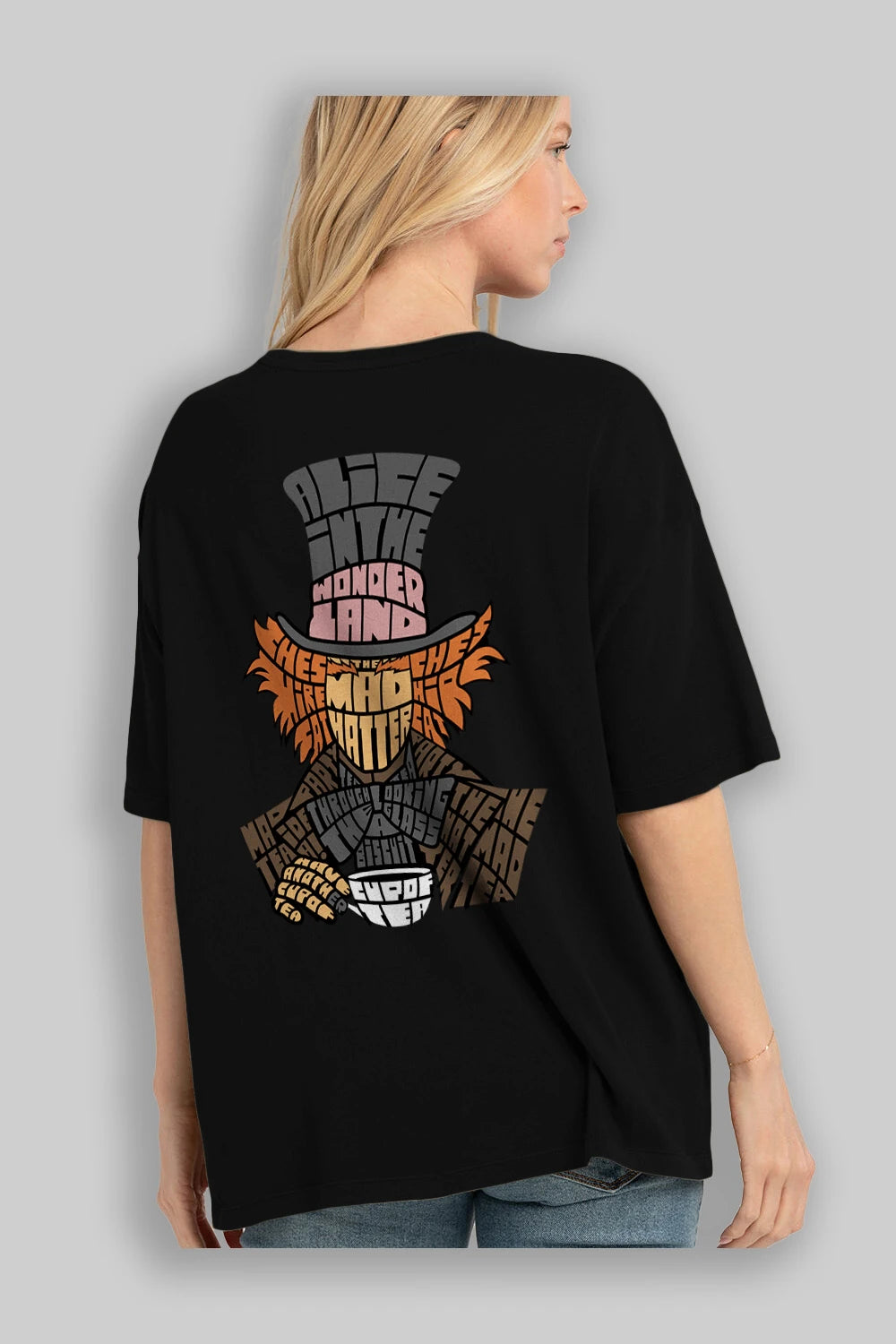 Madhatter Arka Baskılı Oversize t-shirt %100 pamuk Erkek Kadın Unisex