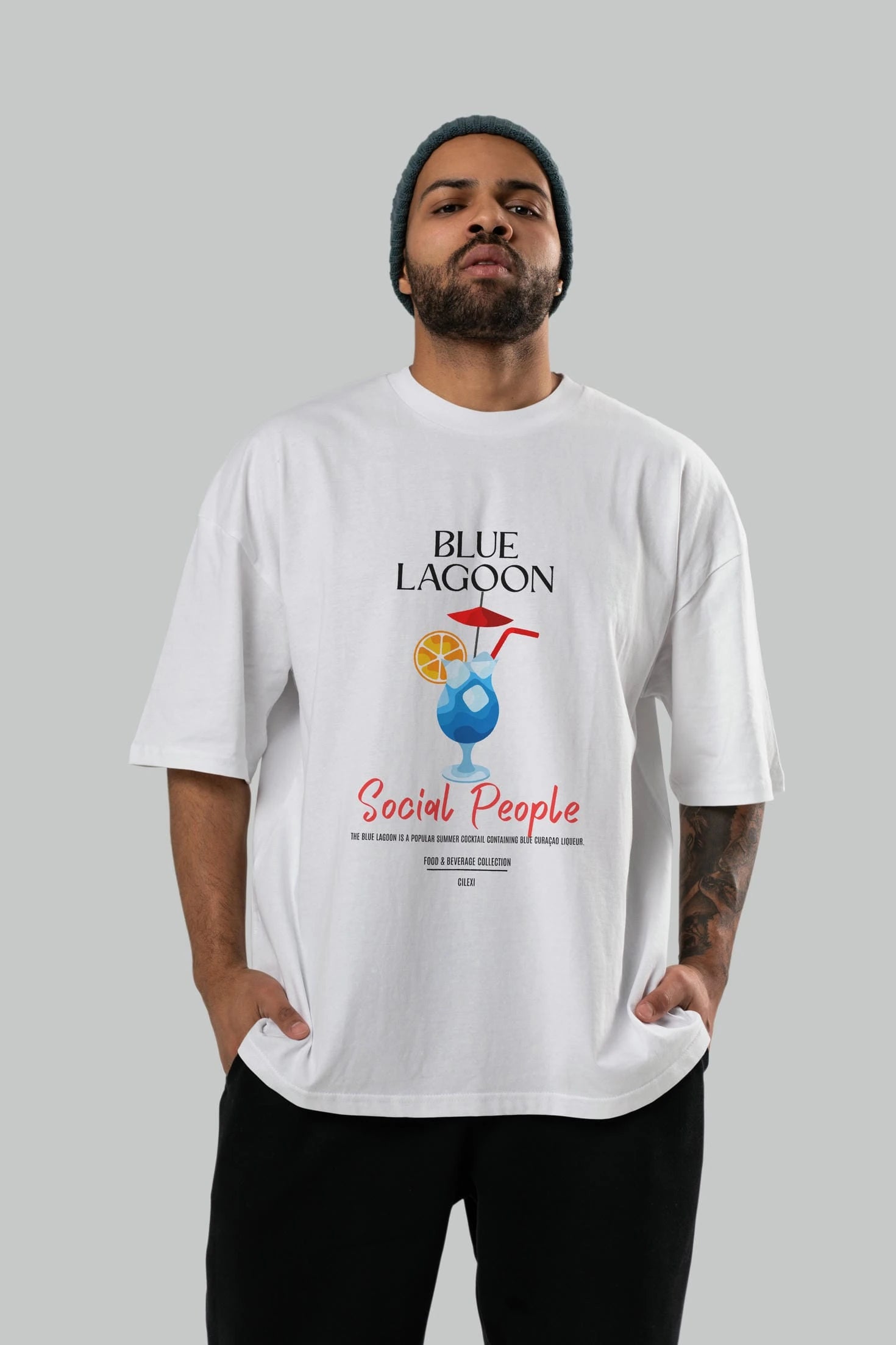 Blue Lagoon Kokteyl Serisi ön Baskılı Oversize t-shirt Erkek Kadın %100 Pamuk Bisiklet Yaka tişort