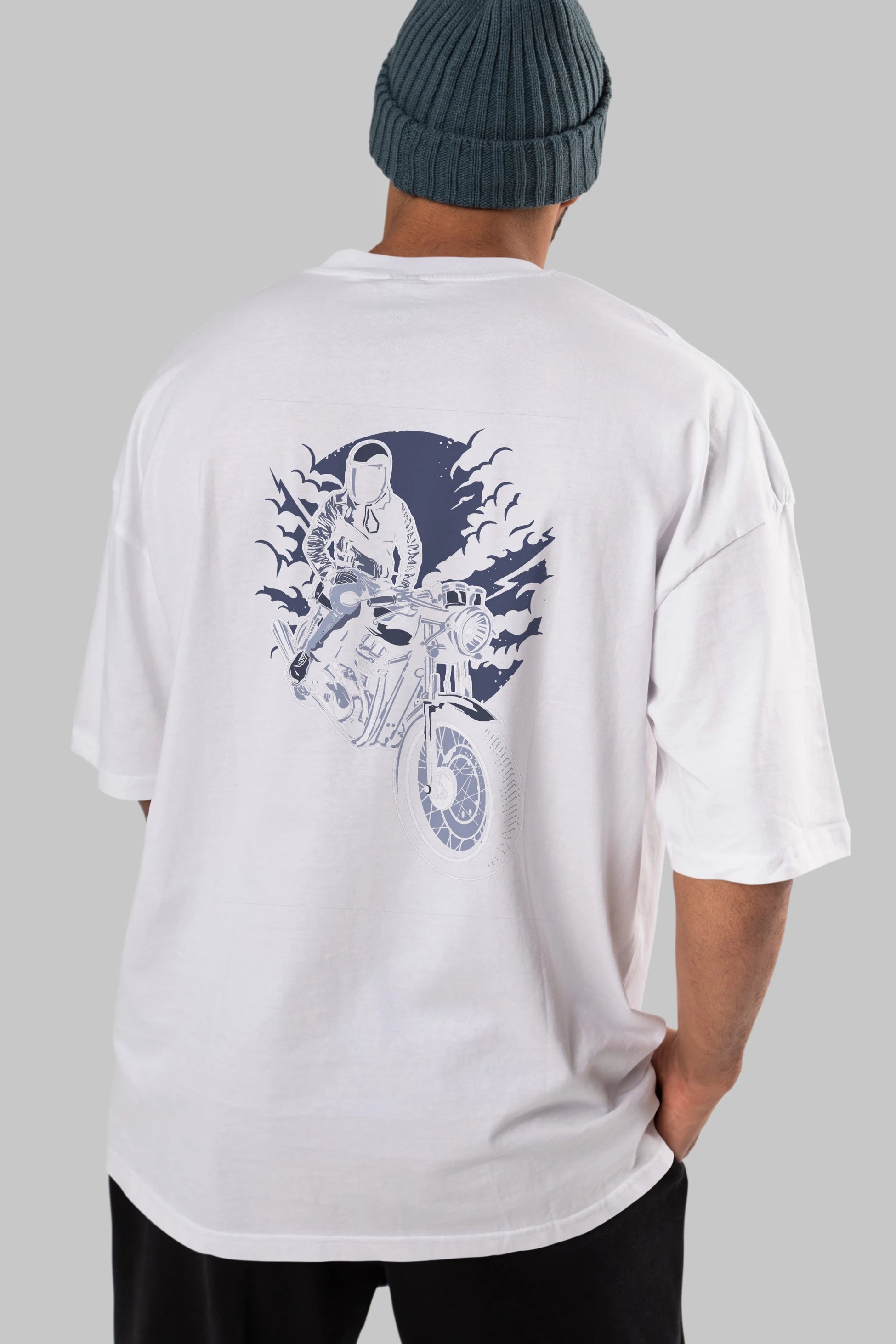 Night Rider Arka Baskılı Oversize t-shirt Erkek Kadın Unisex %100 Pamuk