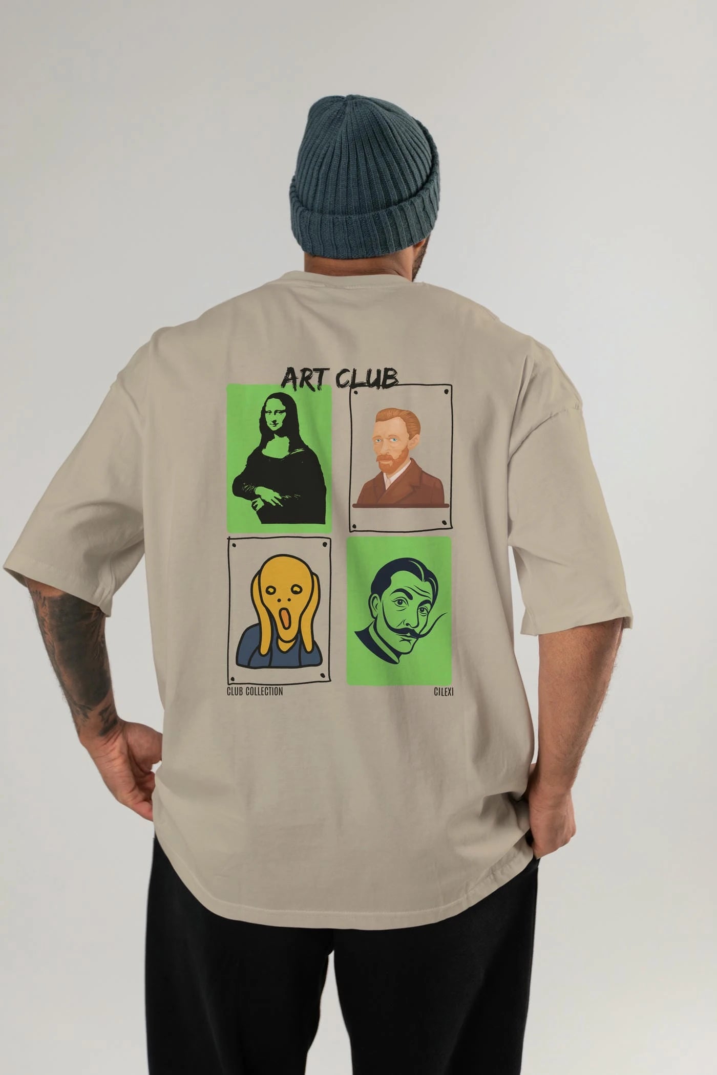 Art Club Arka Baskılı Oversize t-shirt Erkek Kadın %100 Pamuk Bisiklet Yaka tişort