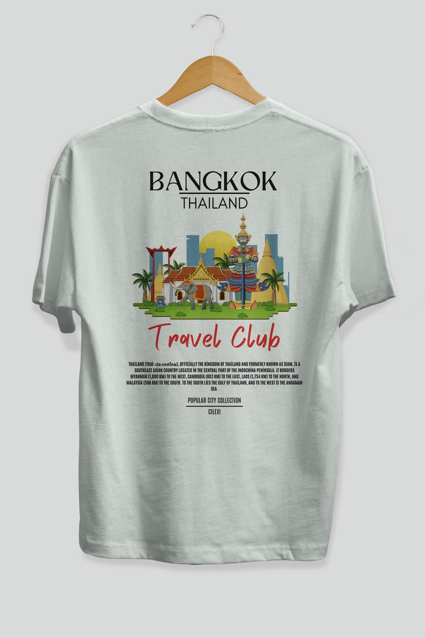 Bangkok Tailand Arka Baskılı Oversize t-shirt Erkek Kadın Pamuk Bisiklet Yaka tişort