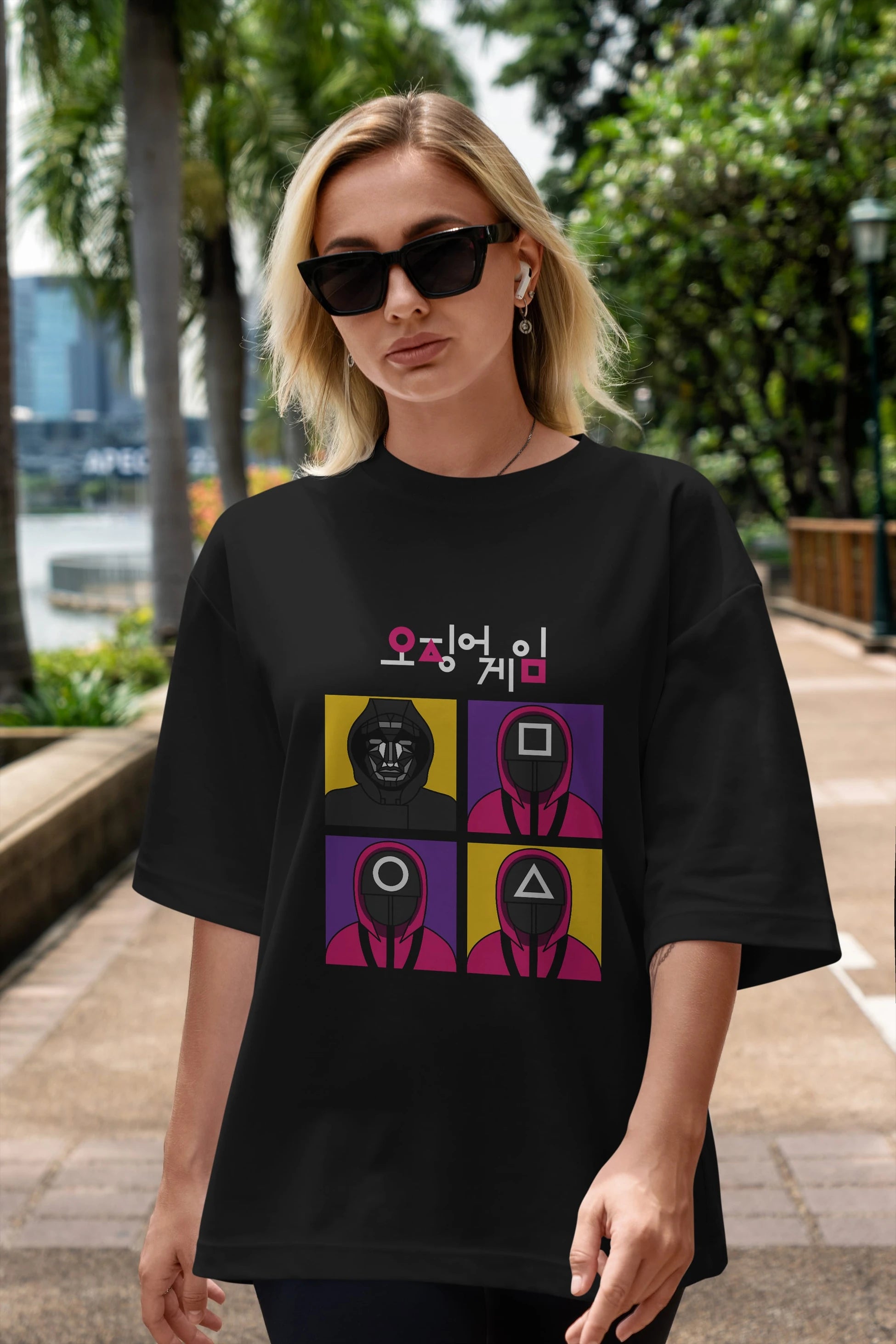 Squid Game (1) Ön Baskılı Oversize t-shirt Erkek Kadın Unisex %100 Pamuk Bisiklet Yaka tişort