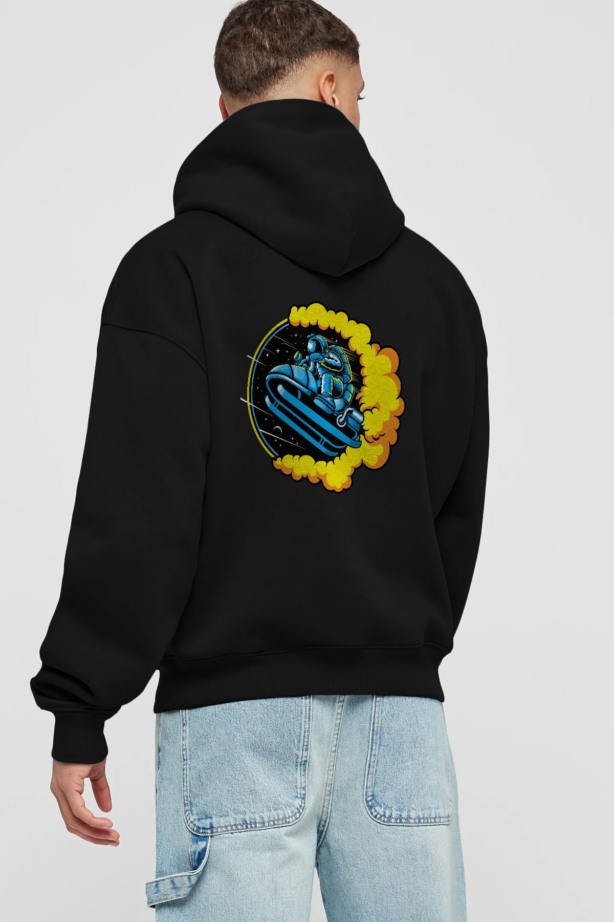 Astrojump with Snowmobile Arka Baskılı Hoodie Oversize Kapüşonlu Sweatshirt Erkek Kadın Unisex