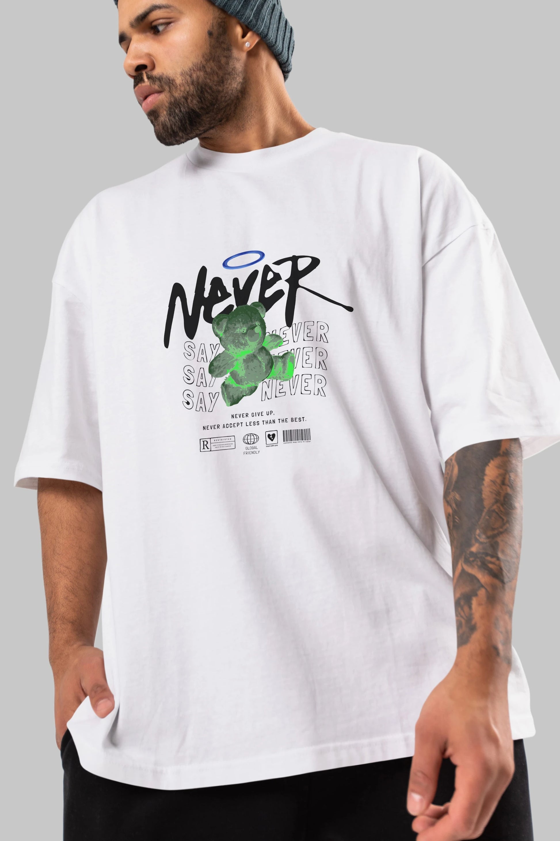 Teddy Bear Never Ön Baskılı Oversize t-shirt Erkek Kadın Unisex