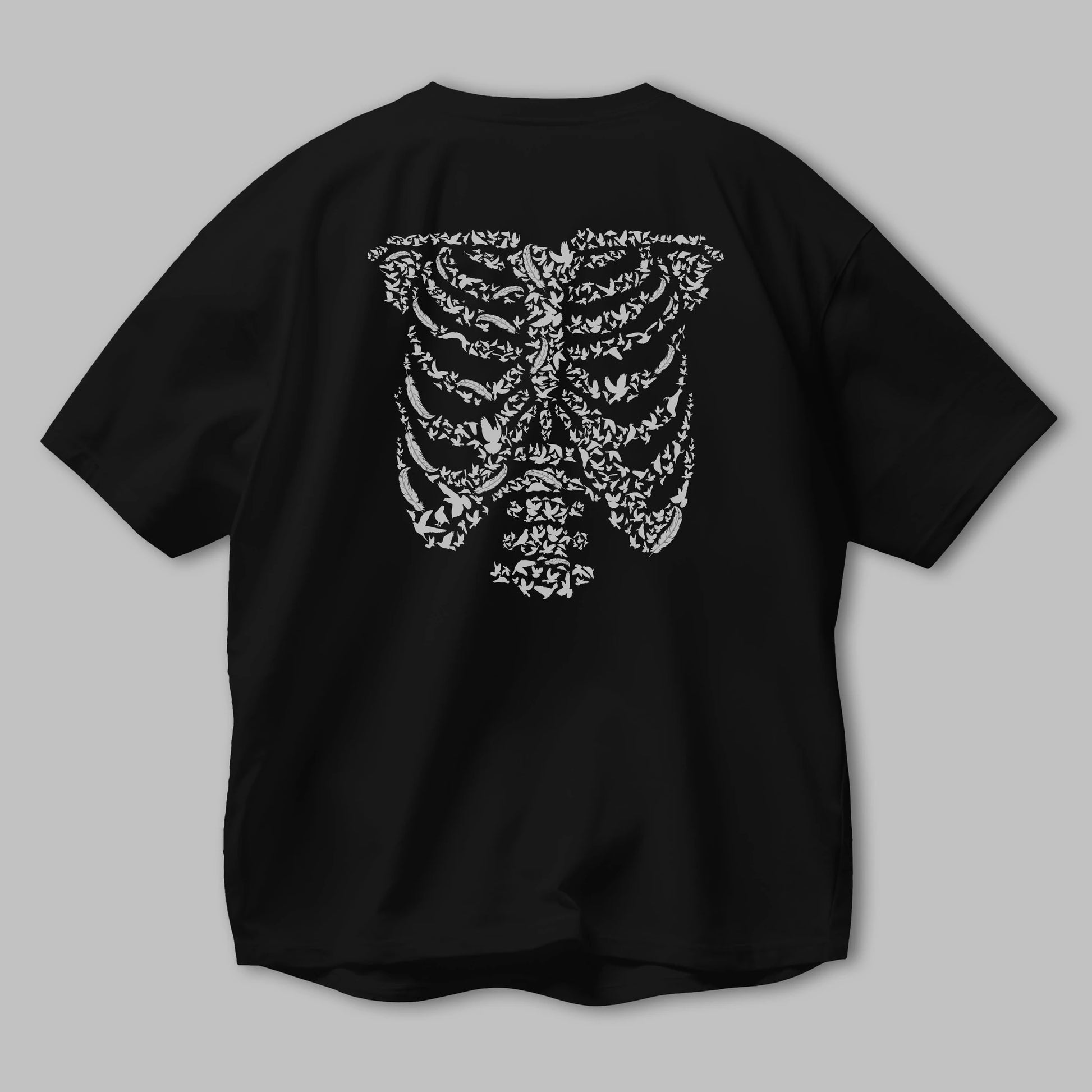 Ribcage Bird Arka Baskılı Oversize t-shirt %100 pamuk Erkek Kadın Unisex