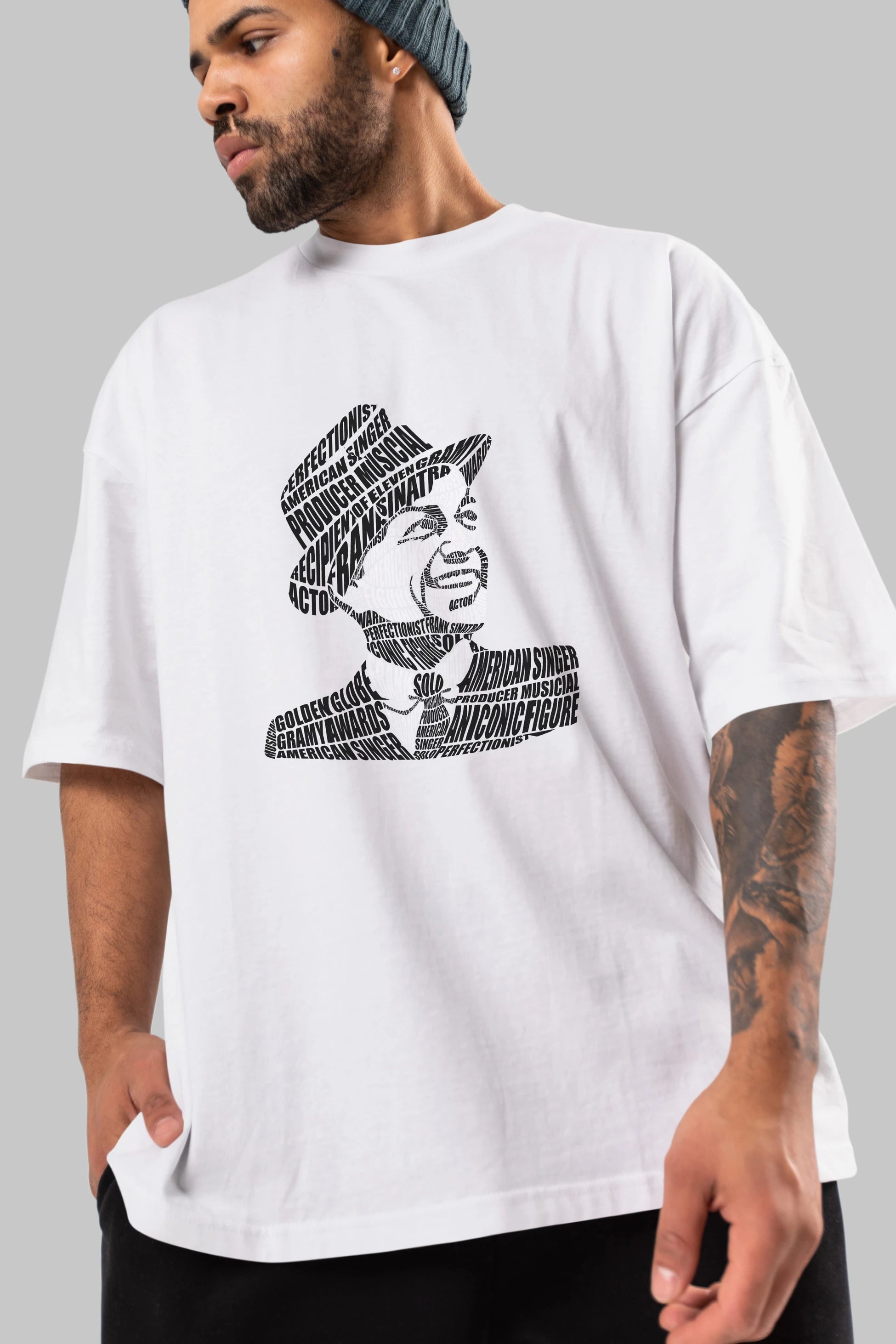 Frank Sinatra Calligram Ön Baskılı Oversize t-shirt %100 pamuk Erkek Kadın Unisex