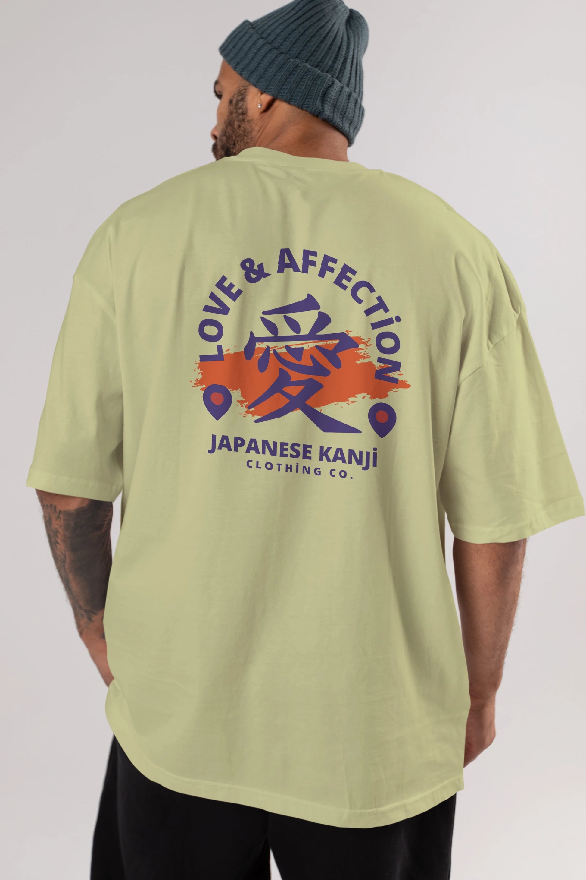 Love Affection Japanese Yazılı Arka Baskılı Oversize t-shirt Erkek Kadın Unisex