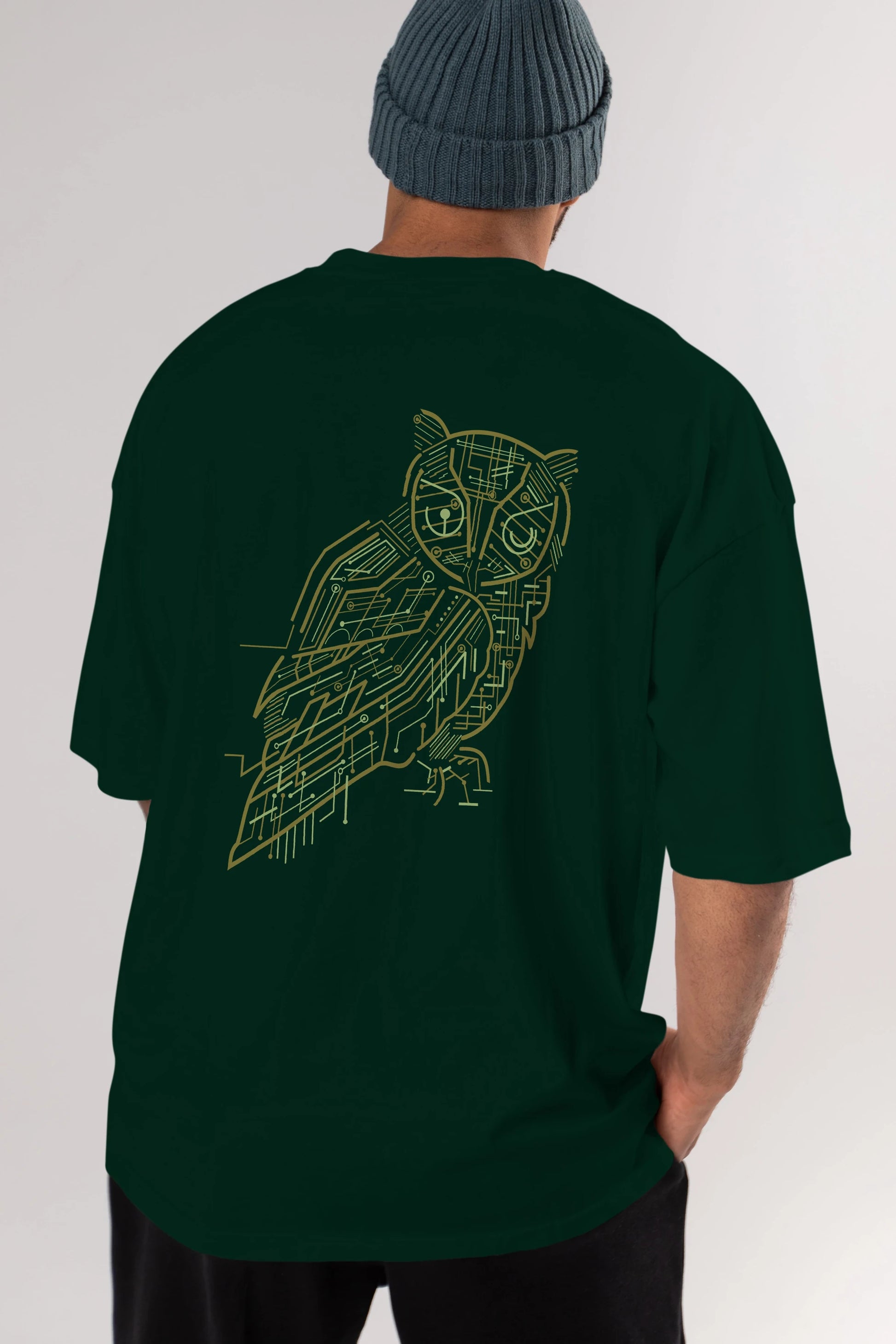 Electrical Owl Arka Baskılı Oversize t-shirt %100 pamuk Erkek Kadın Unisex