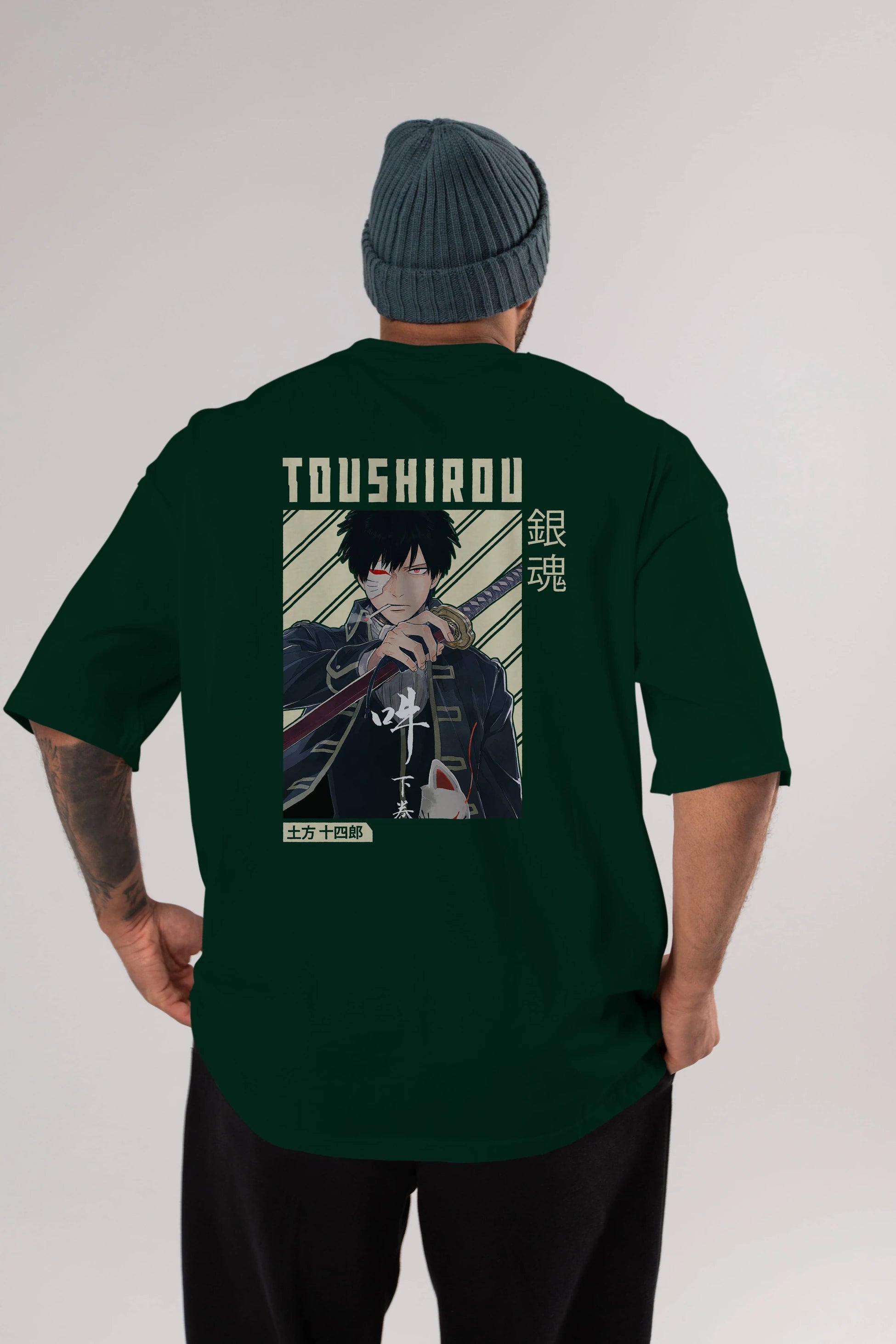 Toushirou Hijikata Anime Arka Baskılı Oversize t-shirt Erkek Kadın Unisex