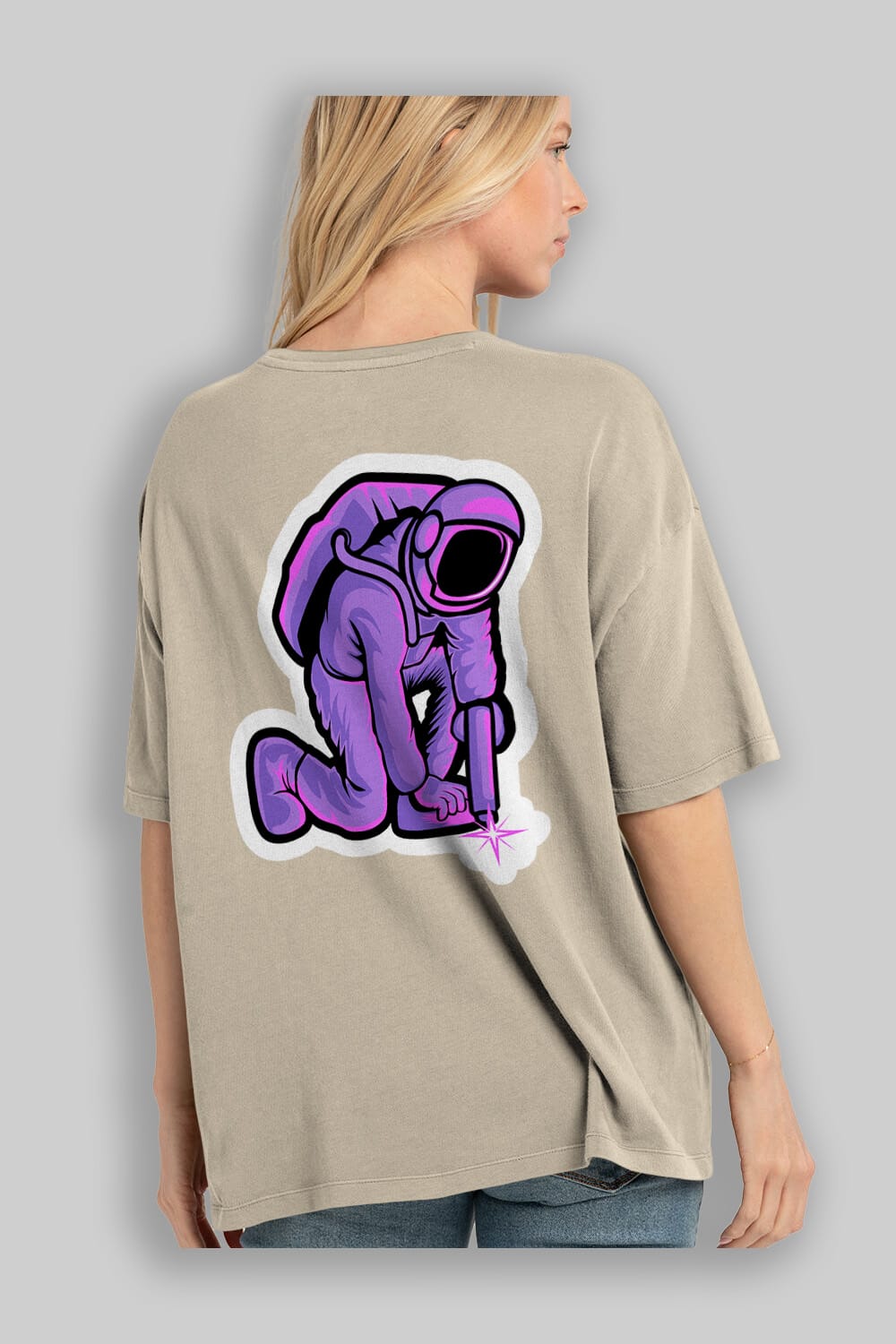 Welding in Space Sticker Arka Baskılı Oversize t-shirt Erkek Kadın Unisex