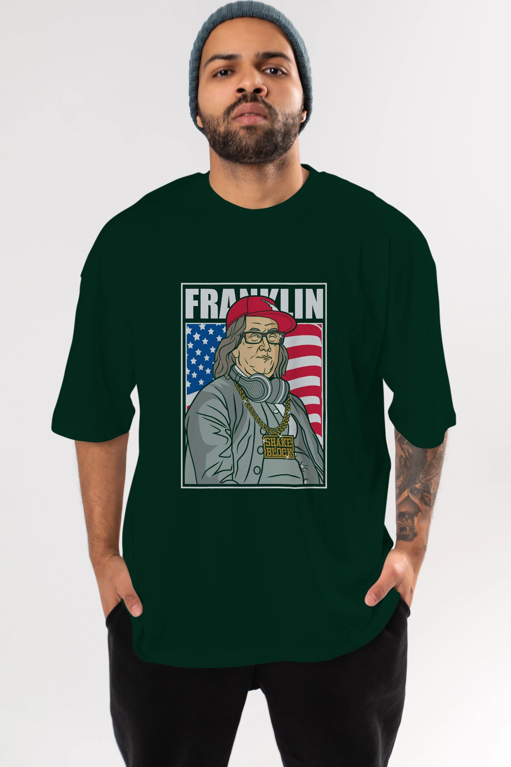 Franklin Rapper Ön Baskılı Oversize t-shirt Erkek Kadın Unisex %100 Pamuk tişort