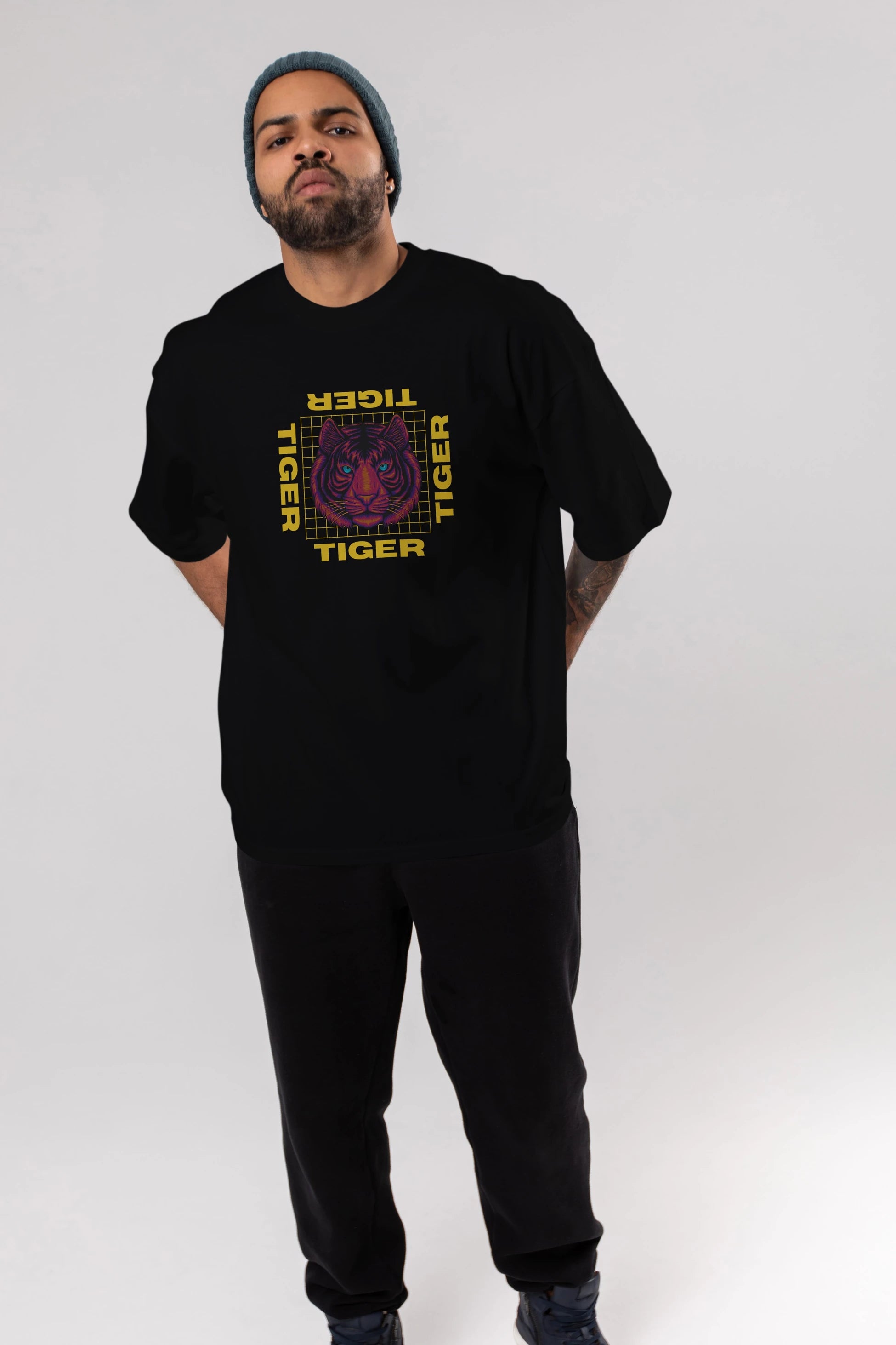 Tiger Yazılı Streetwear Ön Baskılı Oversize t-shirt Erkek Kadın Unisex