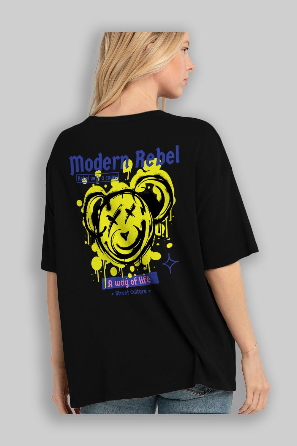 Modern Rebel Bear Arka Baskılı Oversize t-shirt Erkek Kadın Unisex