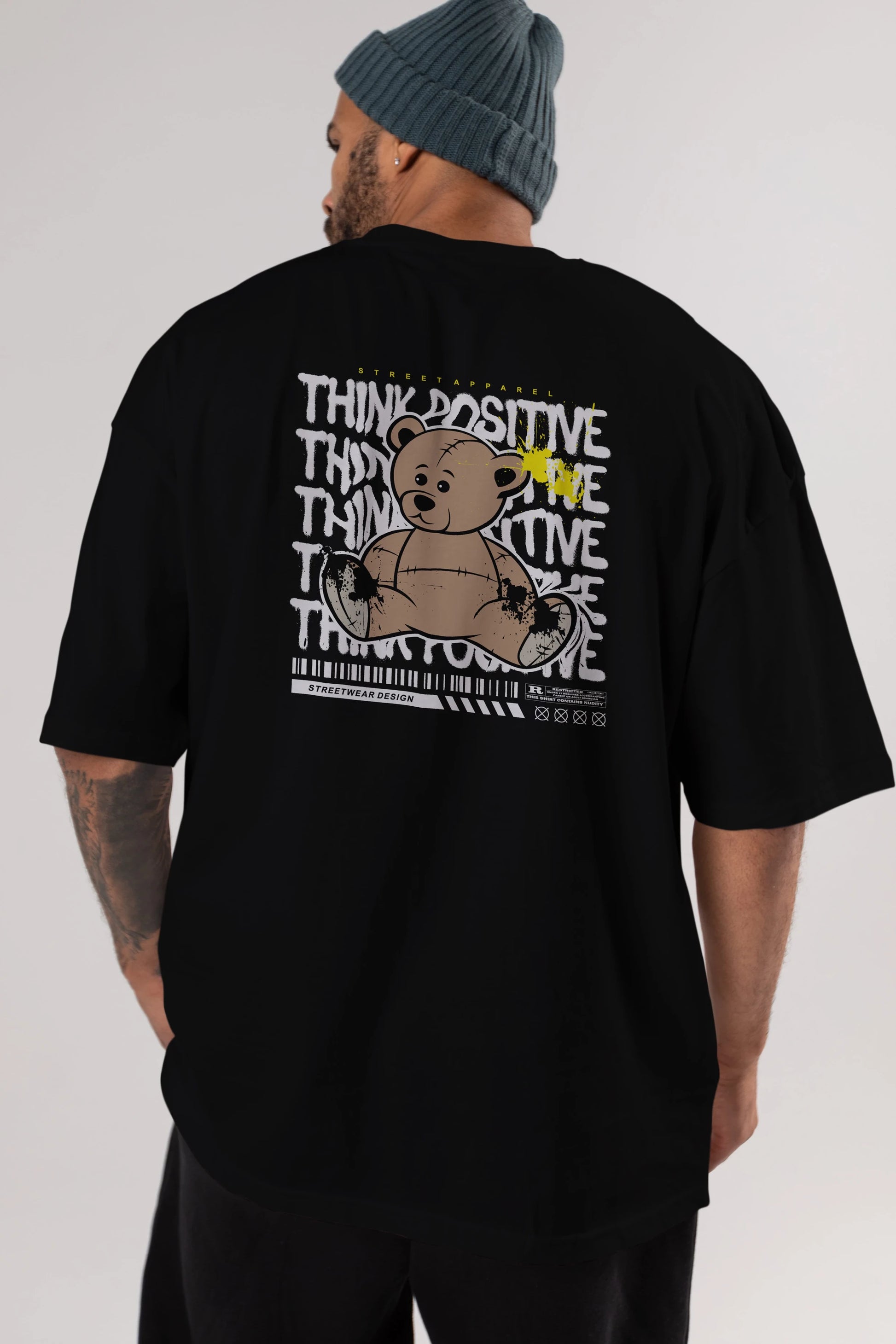 Teddy Bear Think Positive Arka Baskılı Oversize t-shirt Erkek Kadın Unisex