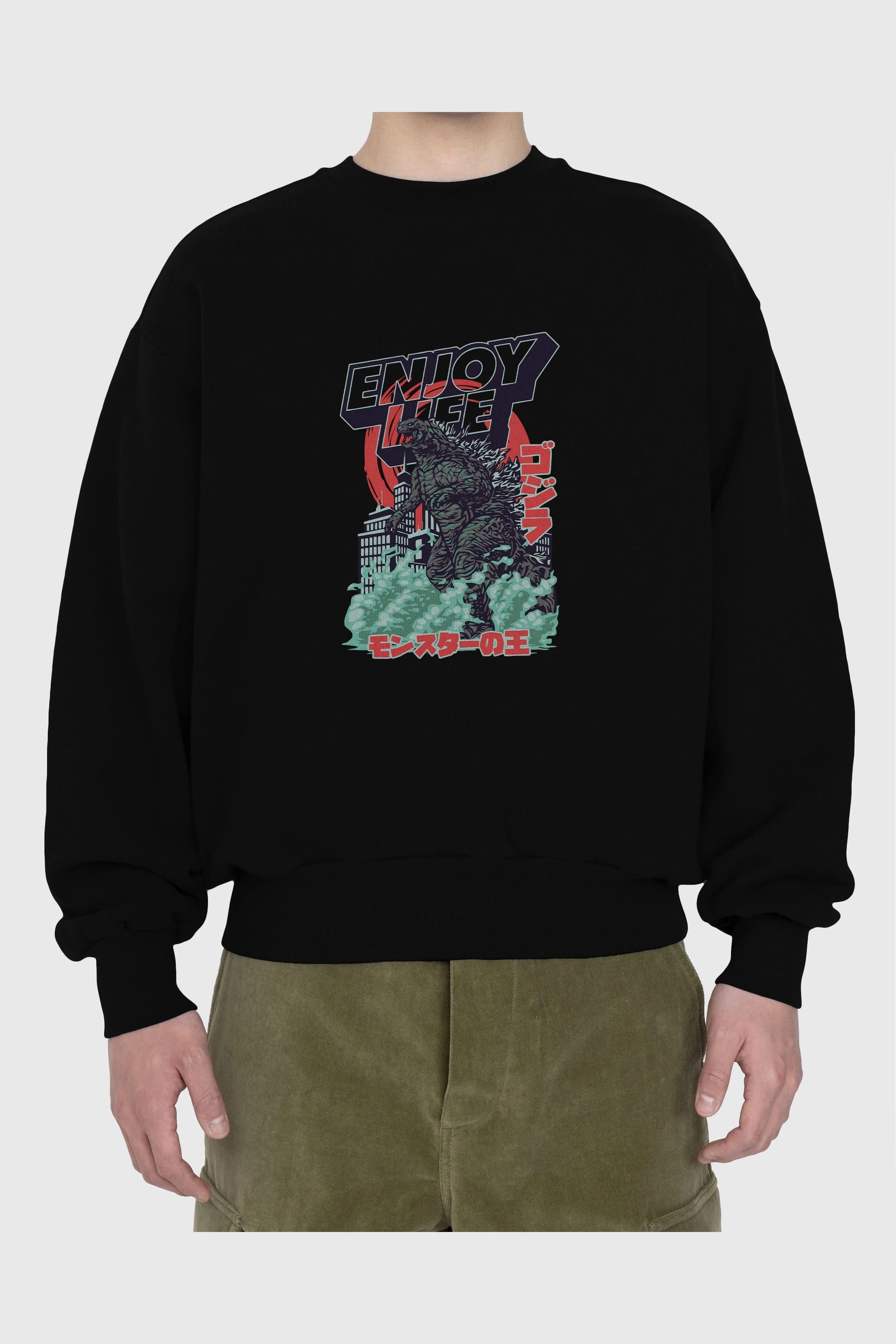 Godzilla Ön Baskılı Oversize Sweatshirt Erkek Kadın Unisex