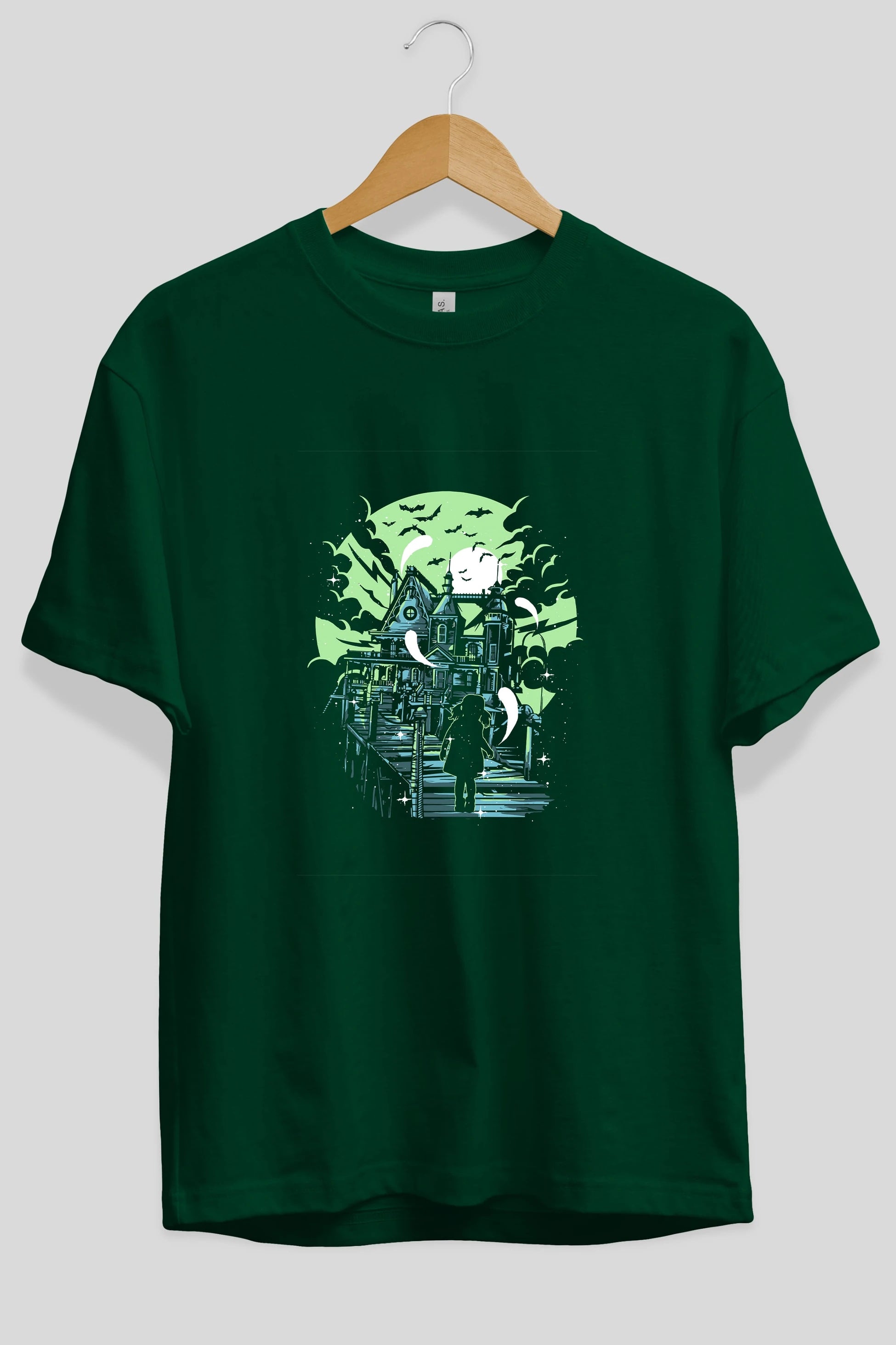 Haunted House Ön Baskılı Oversize t-shirt Erkek Kadın Unisex %100 Pamuk tişort