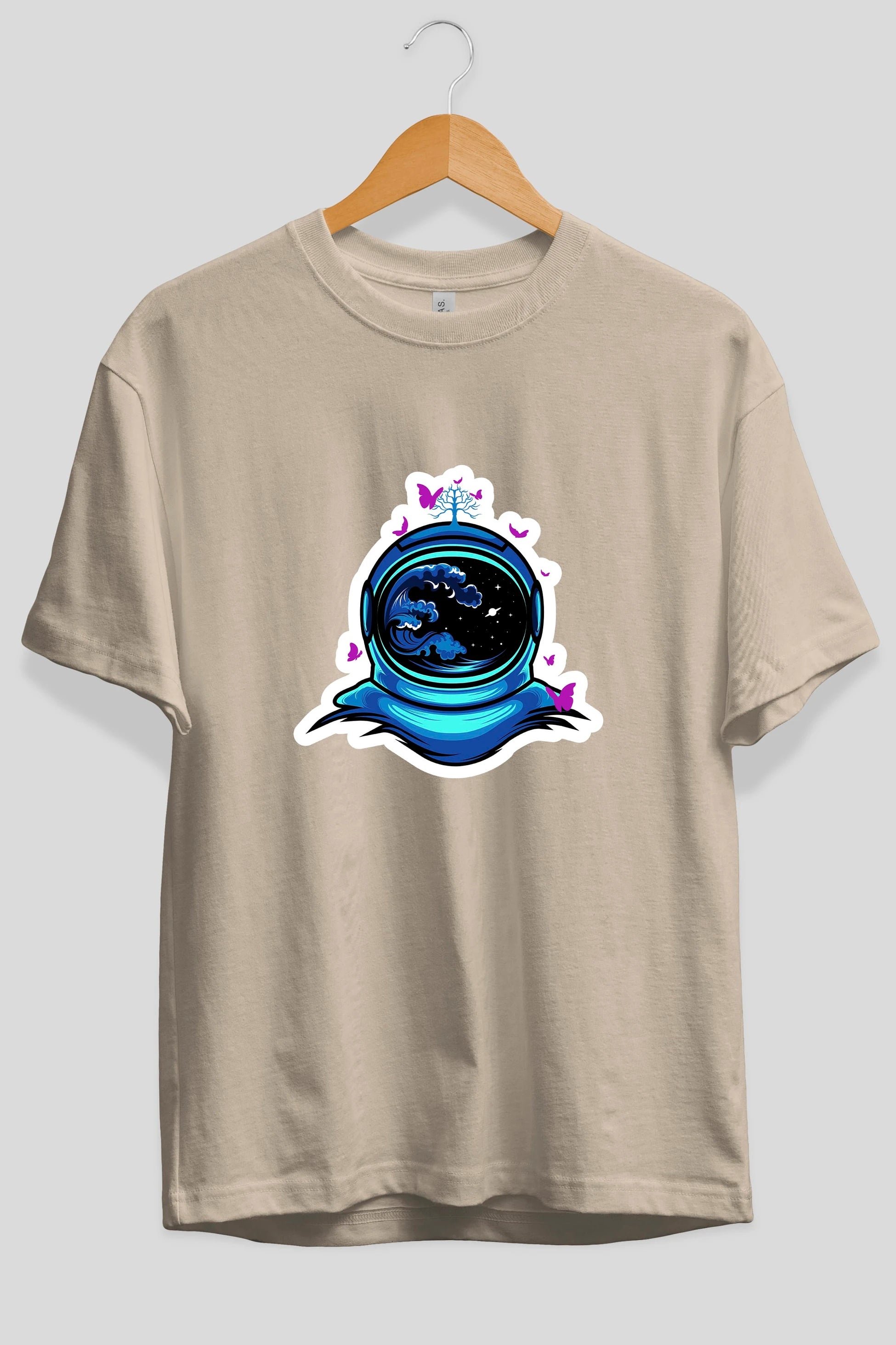 Astronaut and Butterfly Sticker Ön Baskılı Oversize t-shirt Erkek Kadın Unisex