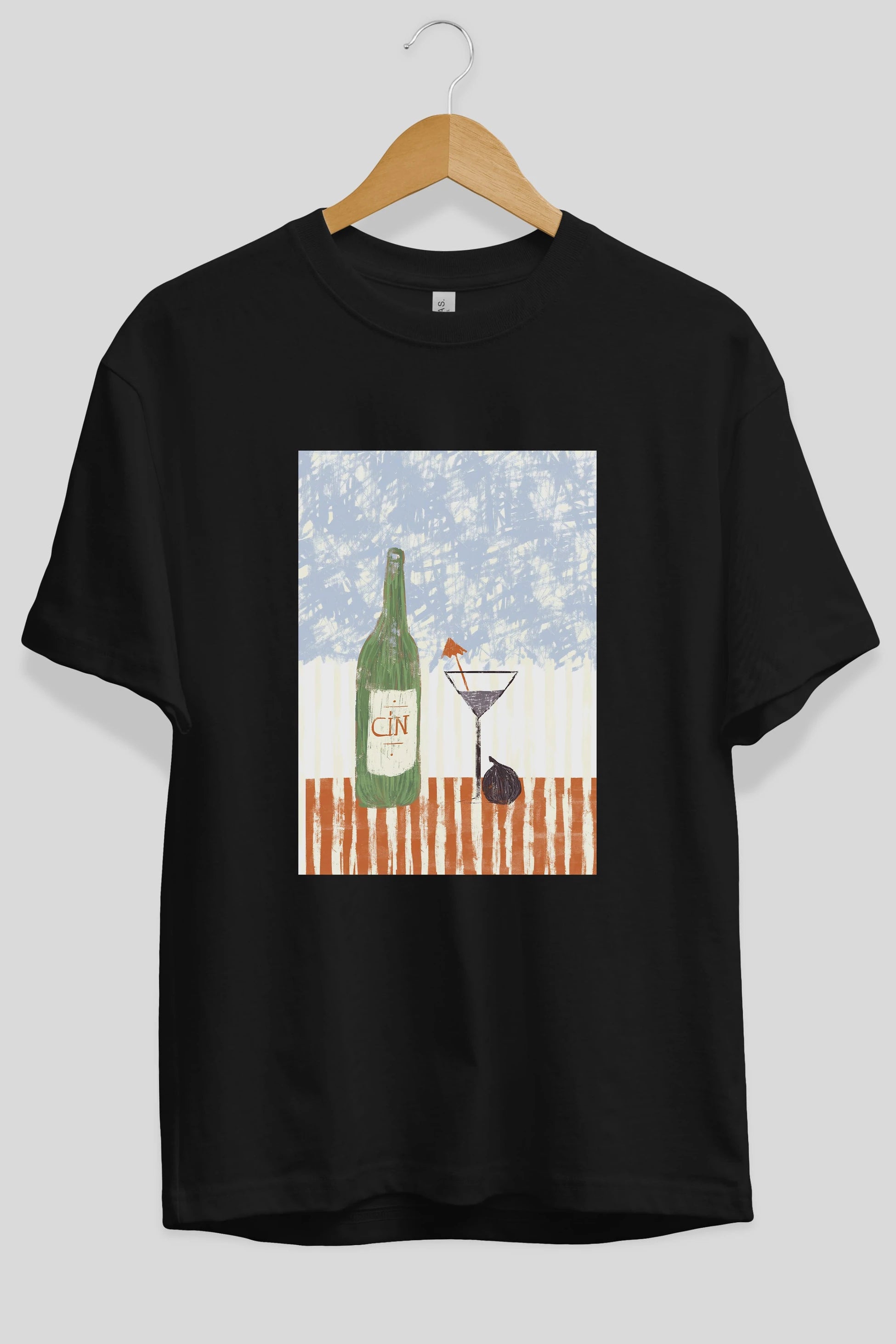 Gin Ön Baskılı Oversize t-shirt Erkek Kadın Unisex %100 Pamuk Bisiklet Yaka tişort