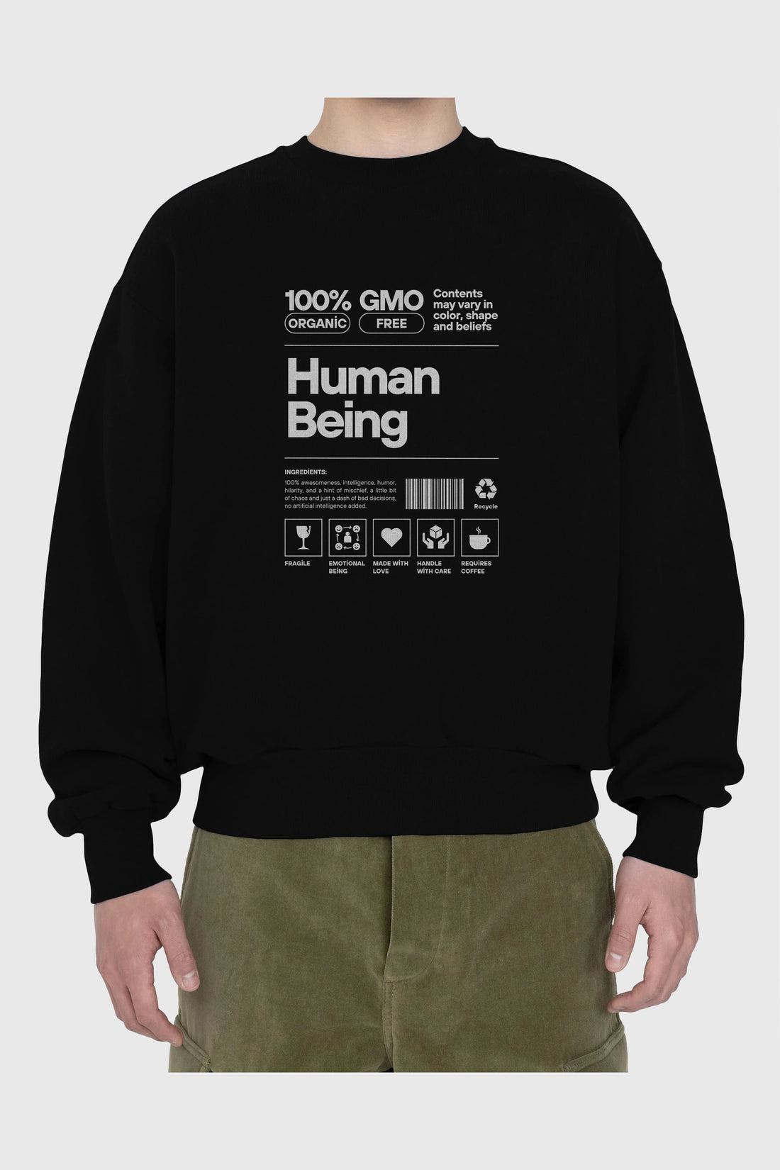 Human Being Ön Baskılı Oversize Sweatshirt Erkek Kadın Unisex