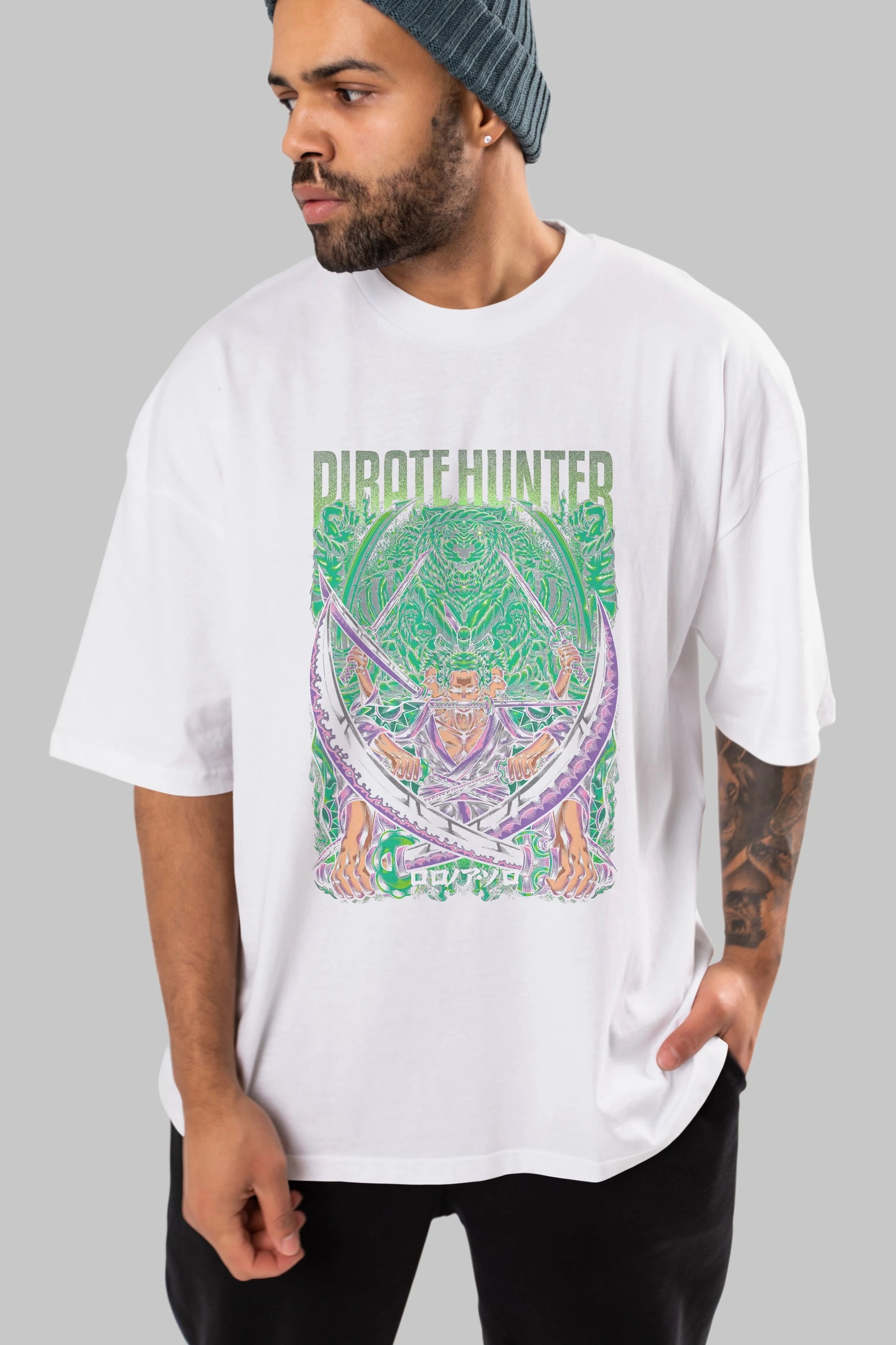 RORONOA ZORO 3 Anime Ön Baskılı Oversize t-shirt %100 pamuk Erkek Kadın Unisex