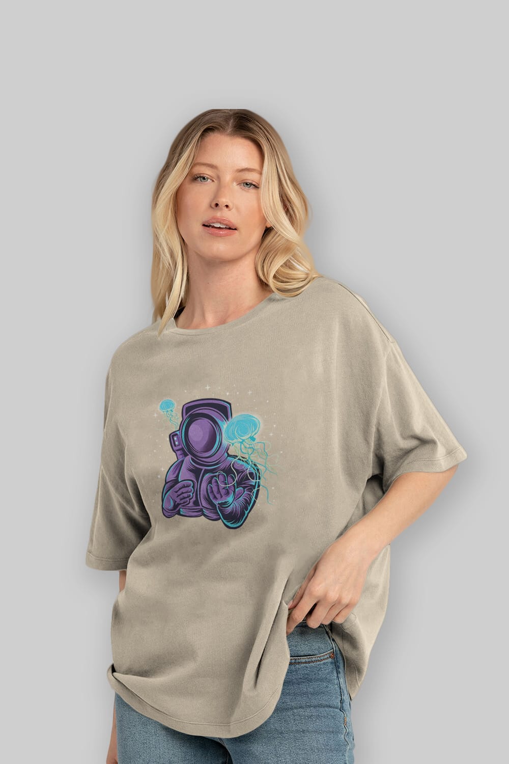 Astronaut and Jellyfish Ön Baskılı Oversize t-shirt Erkek Kadın Unisex
