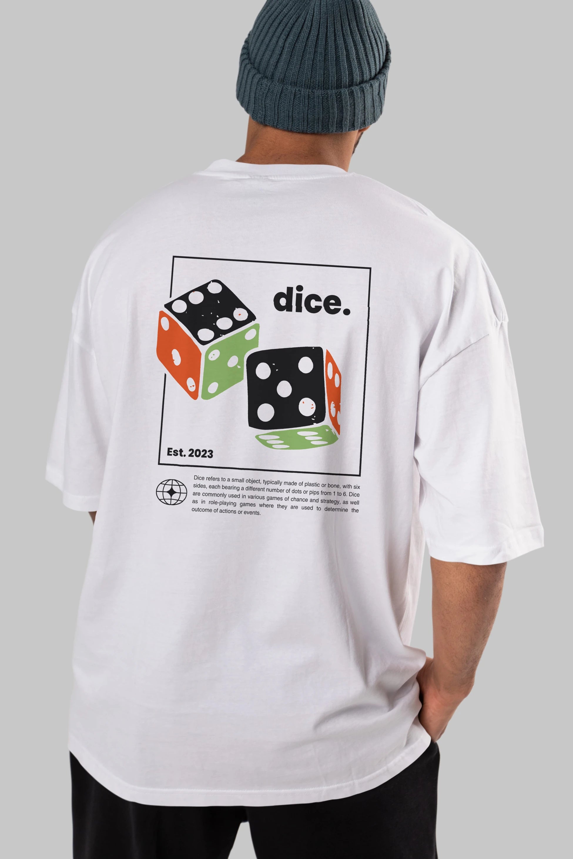 Dice Yazılı Arka Baskılı Oversize t-shirt Erkek Kadın Unisex