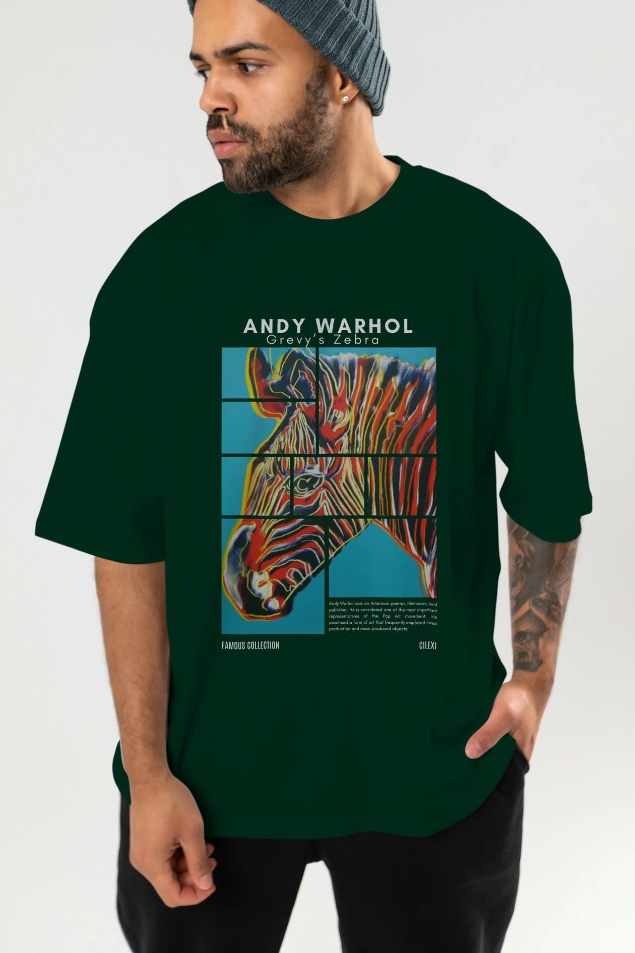 Andy Warhol ön Baskılı Oversize t-shirt Erkek Kadın Bisiklet Yaka Pamuk tişort
