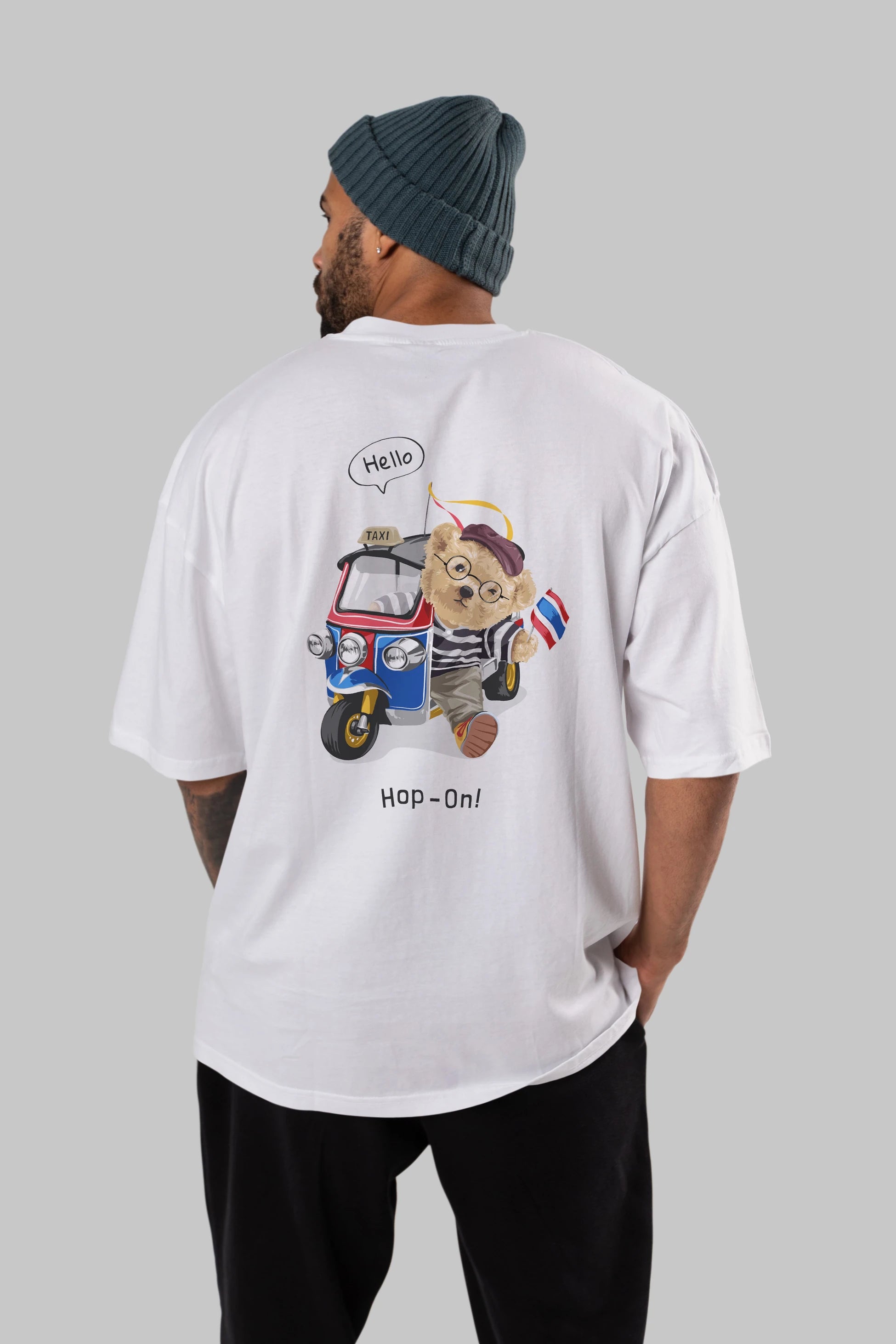 Teddy Bear Hop-On Arka Baskılı Oversize t-shirt Erkek Kadın Unisex %100 Pamuk