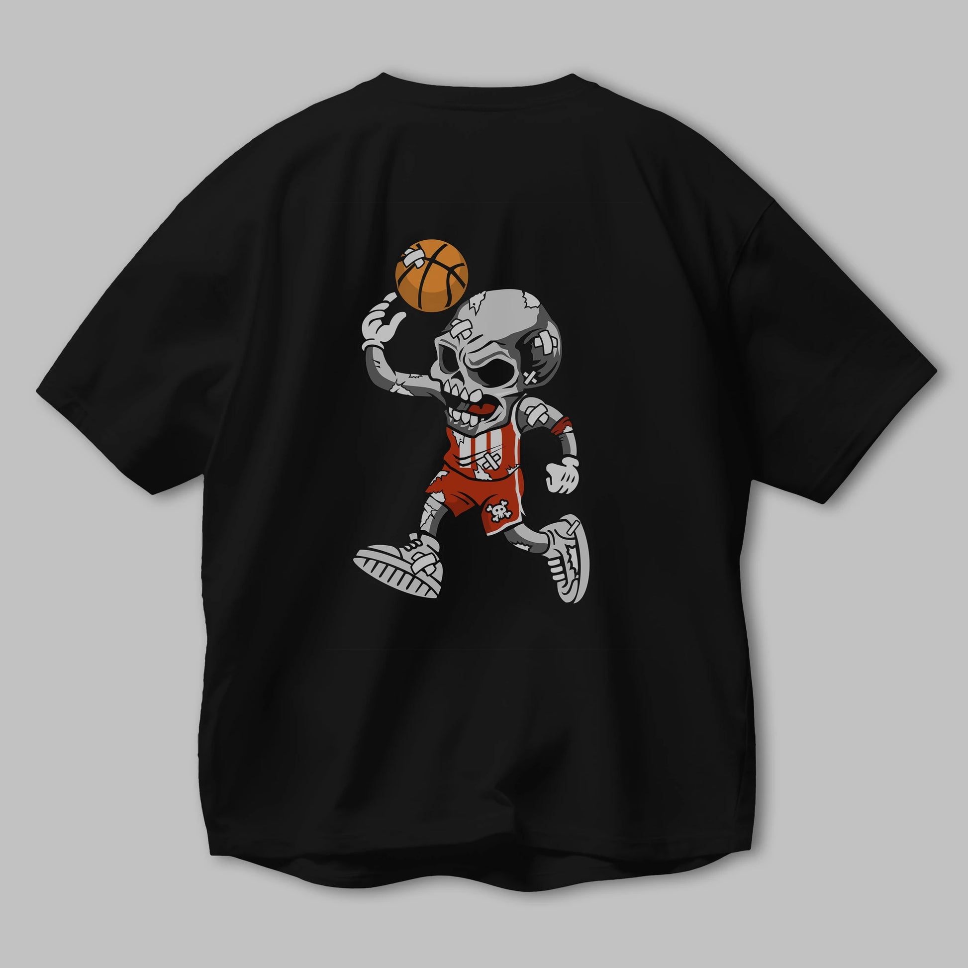 Skull Basketball Arka Baskılı Oversize t-shirt Erkek Kadın Unisex %100 Pamuk tişort