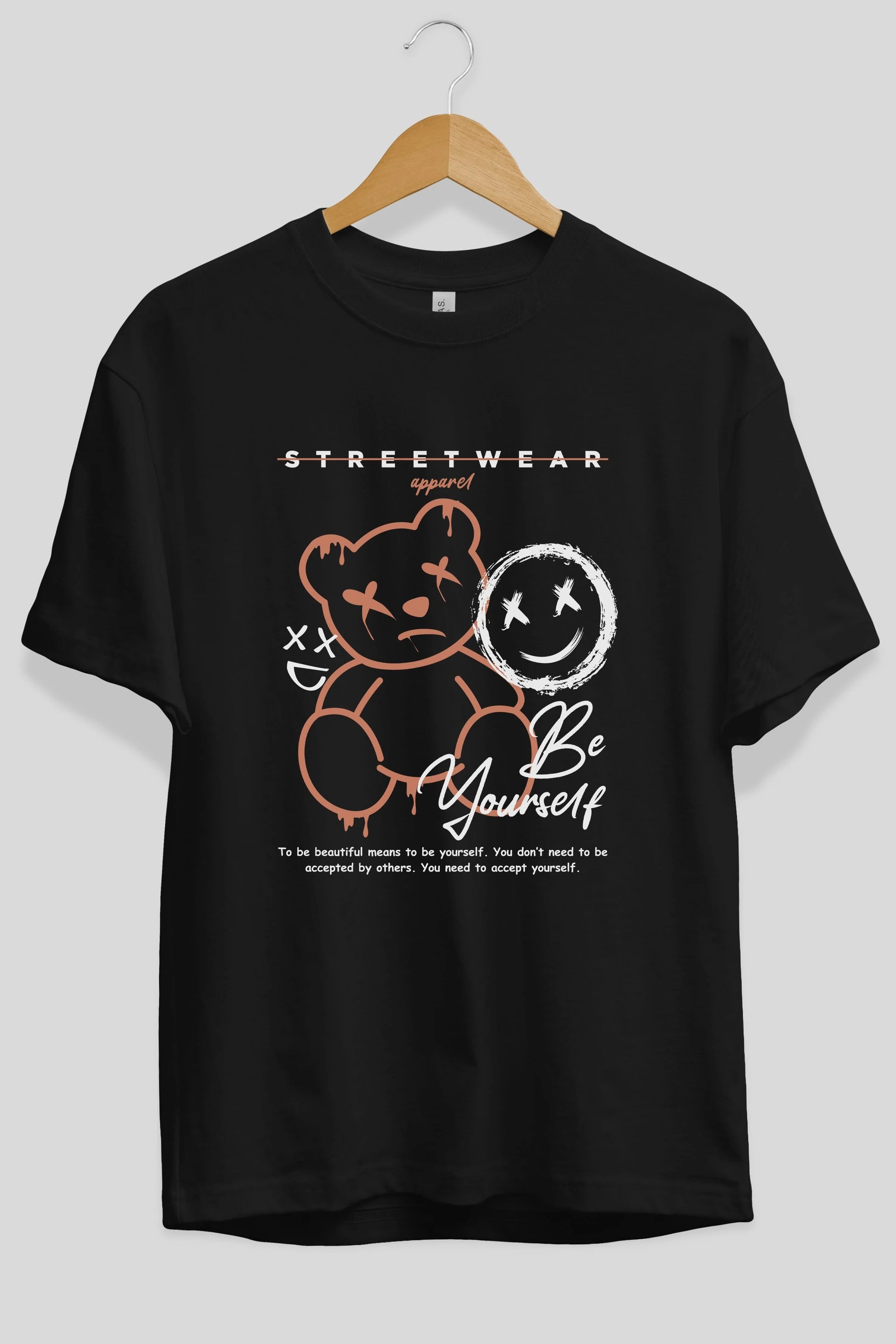Be Yourself Bear Ön Baskılı Oversize t-shirt Erkek Kadın Unisex