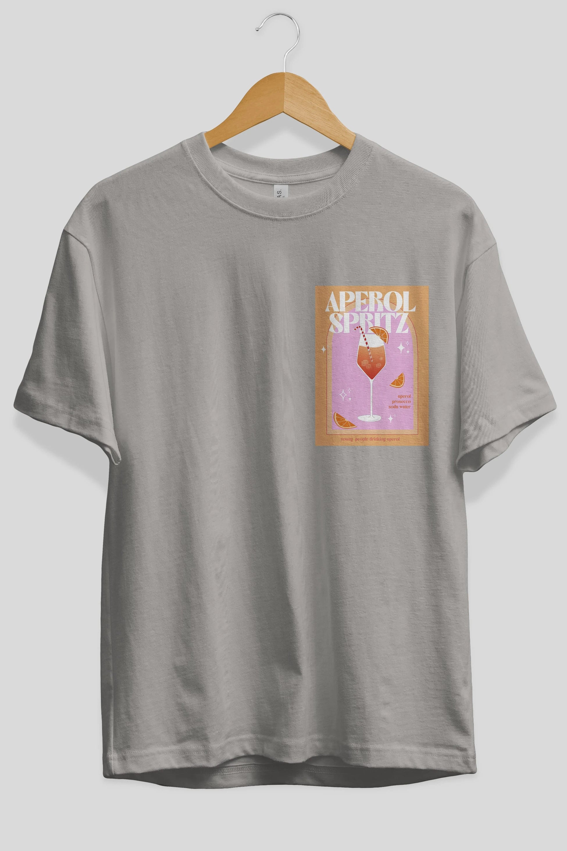 Aperol Spritz 2 Ön Sol Baskılı Oversize t-shirt Erkek Kadın Unisex %100 Pamuk Bisiklet Yaka tişort
