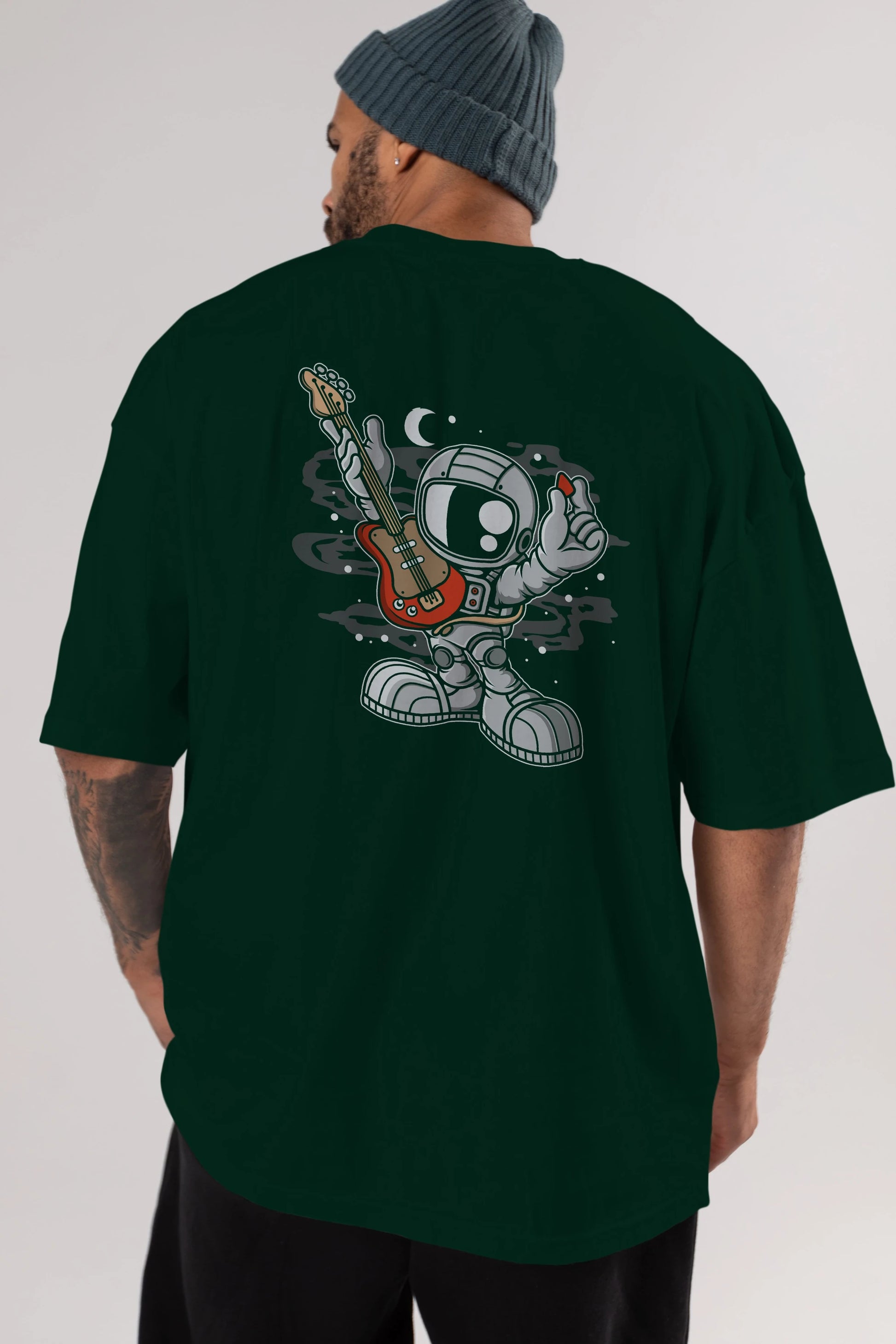 Astronaut Guitar Arka Baskılı Oversize t-shirt Erkek Kadın Unisex