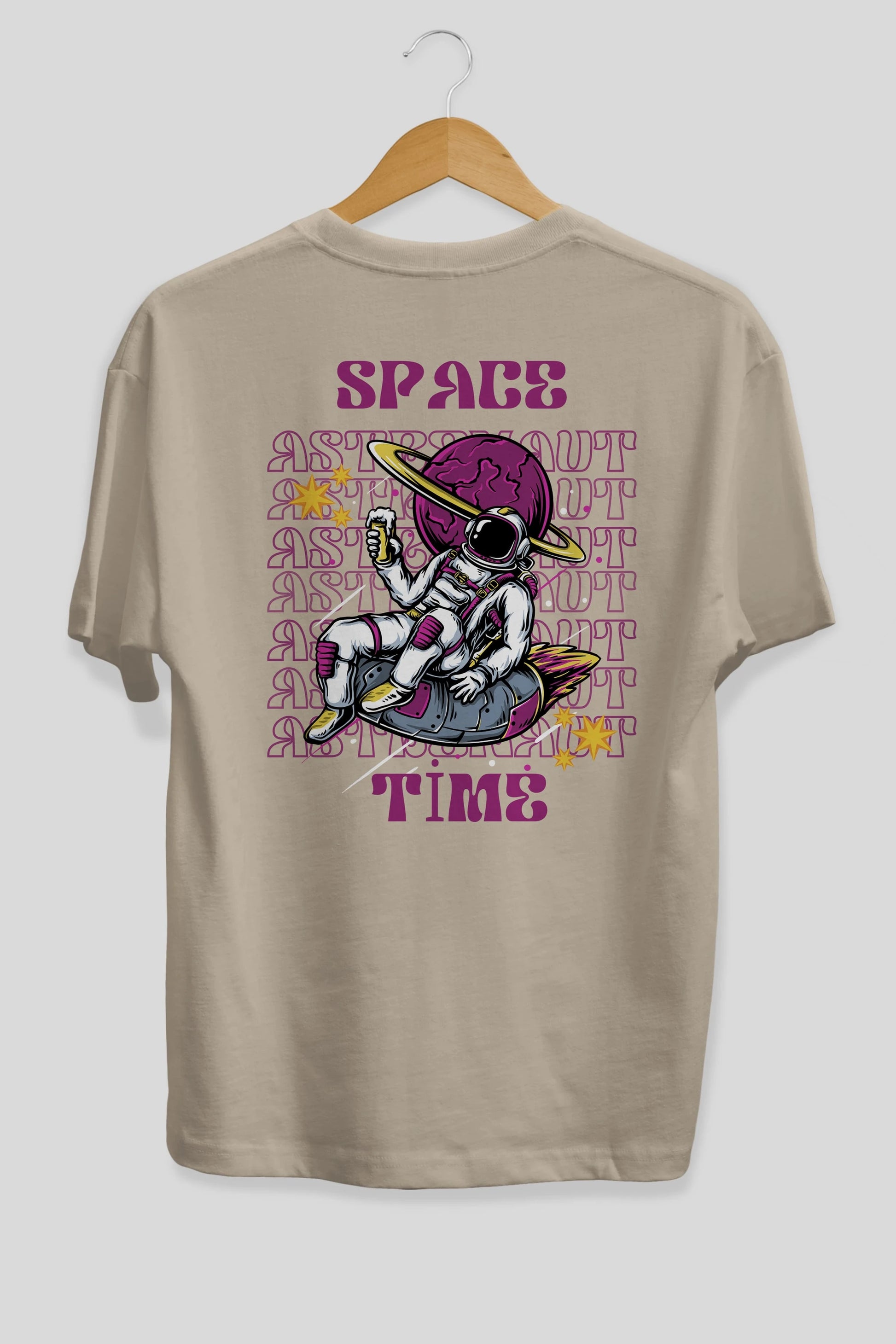 Space Time Astronaut Yazılı Arka Baskılı Oversize t-shirt Erkek Kadın Unisex