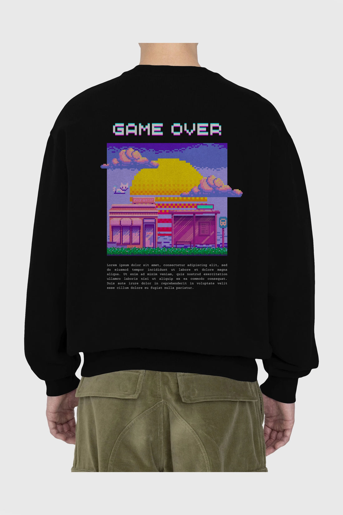 Game Over Yazılı Arka Baskılı Oversize Sweatshirt Erkek Kadın Unisex