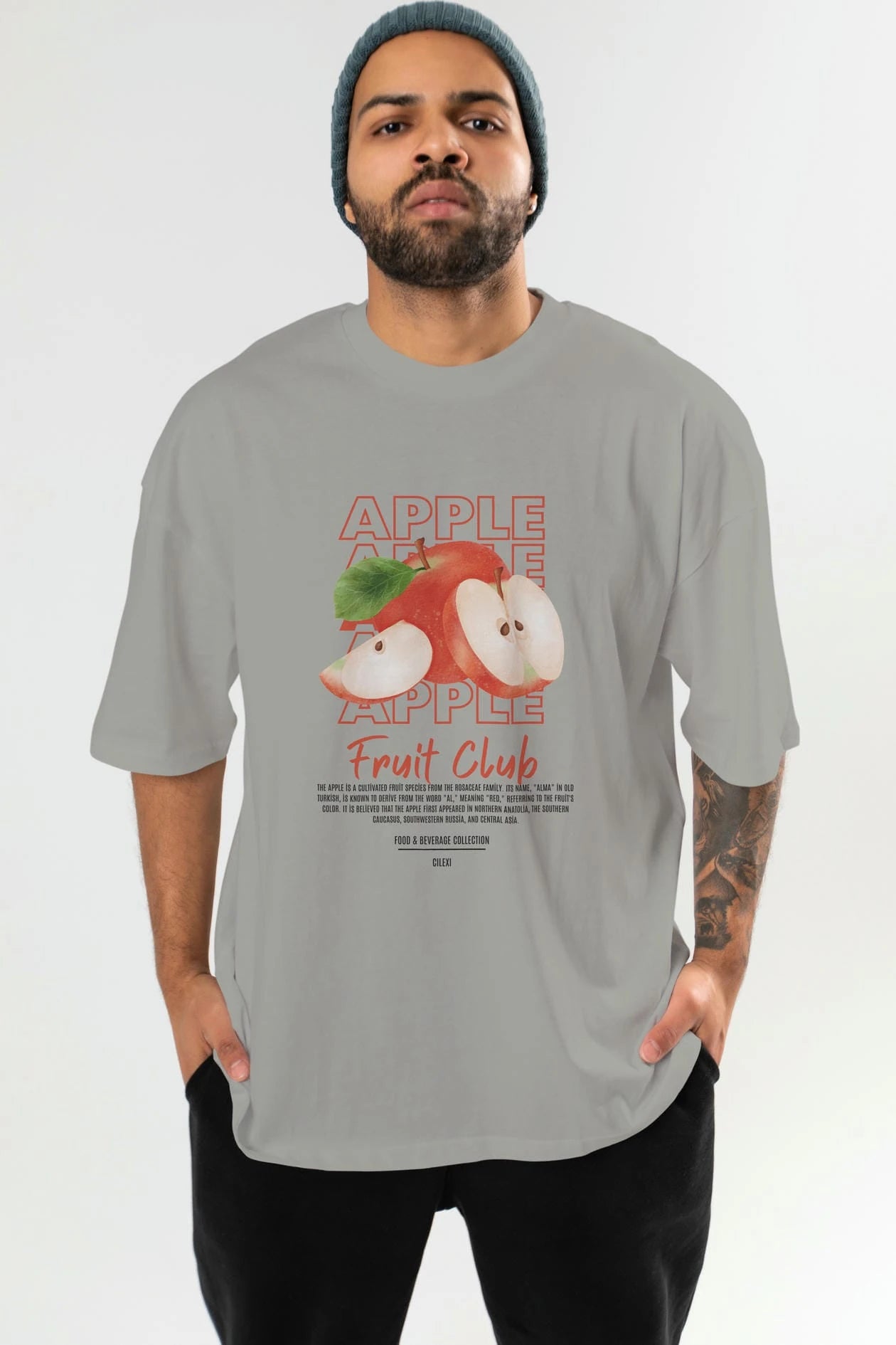 Apple Ön Baskılı Oversize t-shirt Erkek Kadın Pamuk Bisiklet Yaka tişort