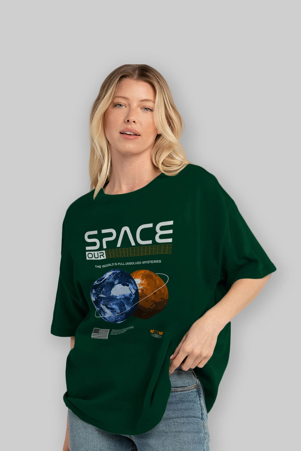 Space Our Ön Baskılı Oversize t-shirt Erkek Kadın Unisex