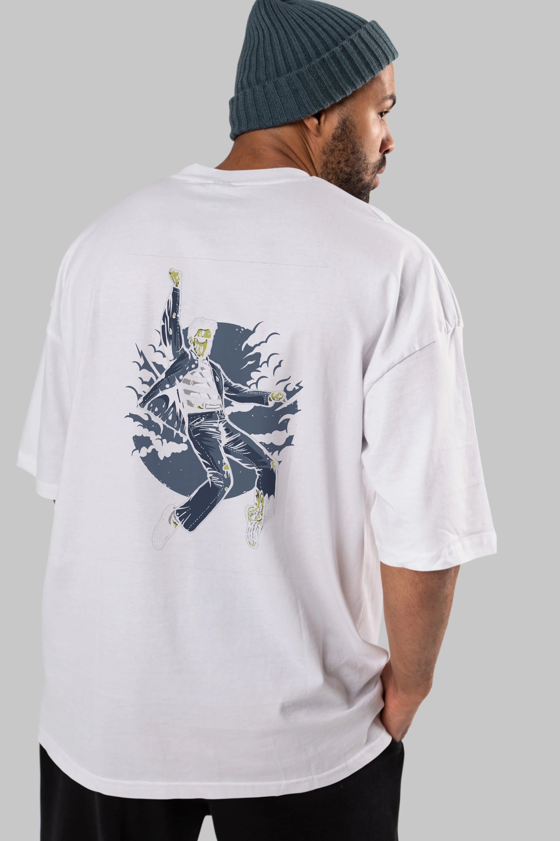 Zombie King Arka Baskılı Oversize t-shirt Erkek Kadın Unisex %100 Pamuk